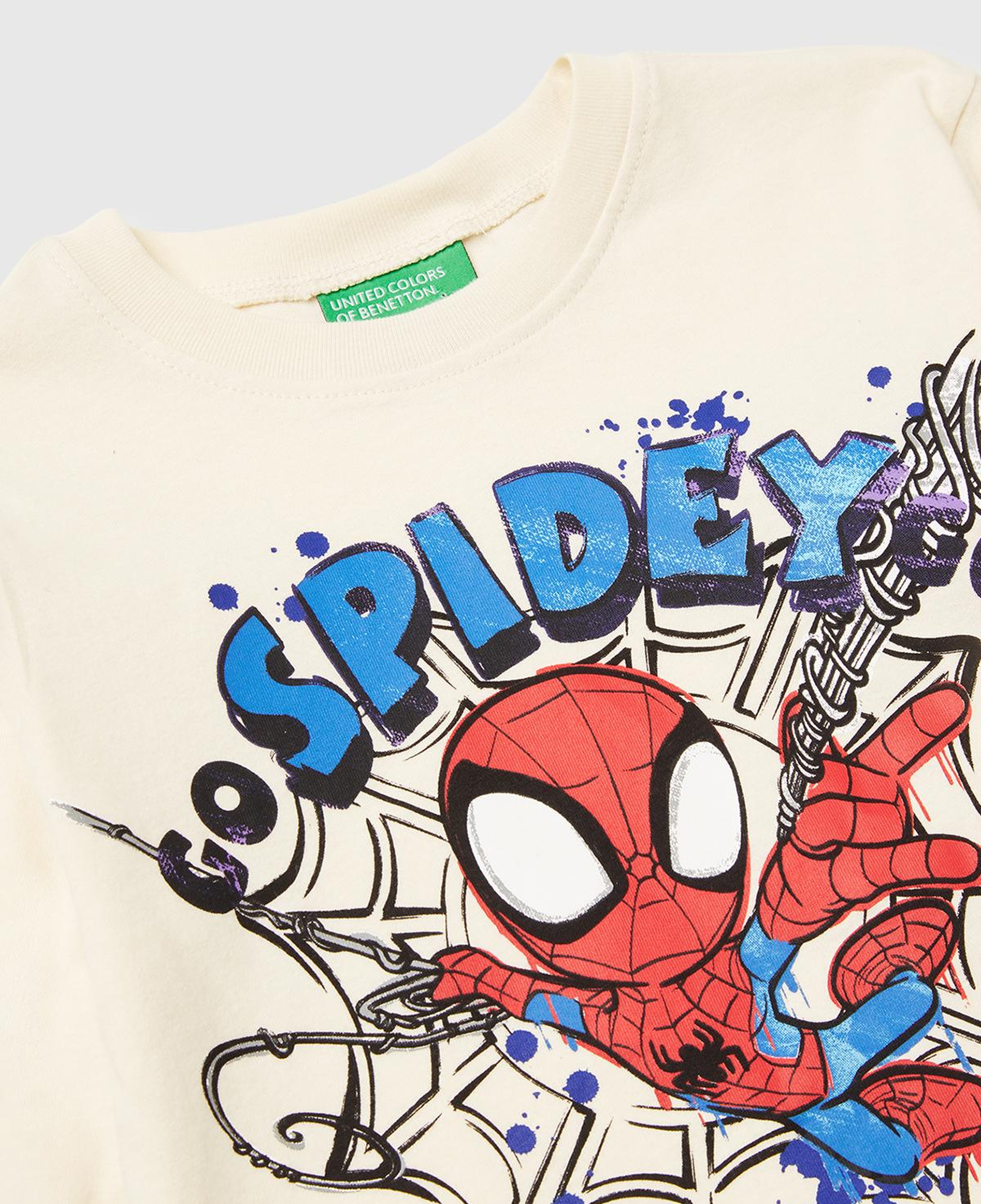 Erkek Çocuk Krem Spiderman Baskılı Logo Etiketli  Uzun Kollu T-shirt