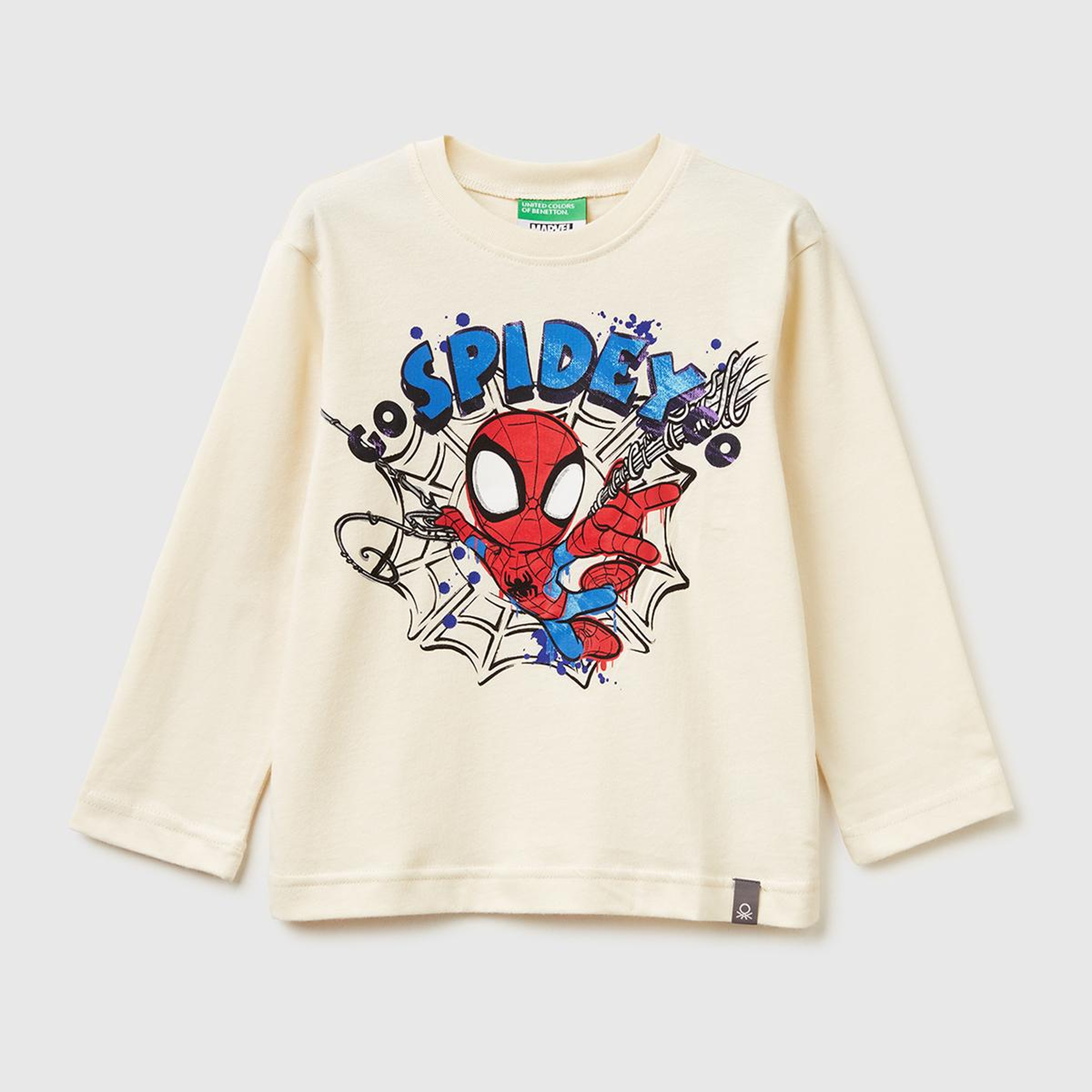 Erkek Çocuk Krem Spiderman Baskılı Logo Etiketli  Uzun Kollu T-shirt