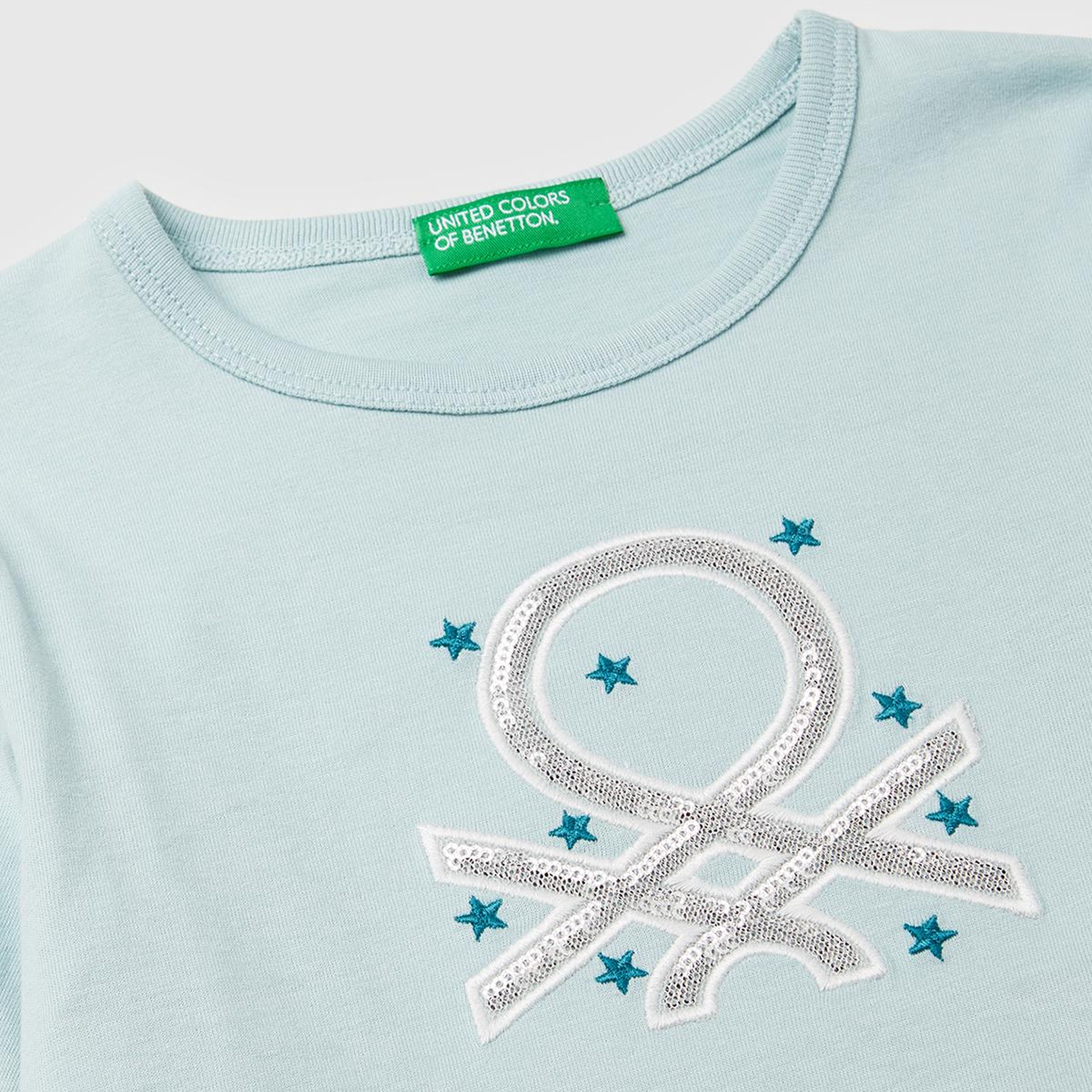 Kız Çocuk Su Yeşili Baskılı Payetli Regular Fit Uzun Kollu T-shirt