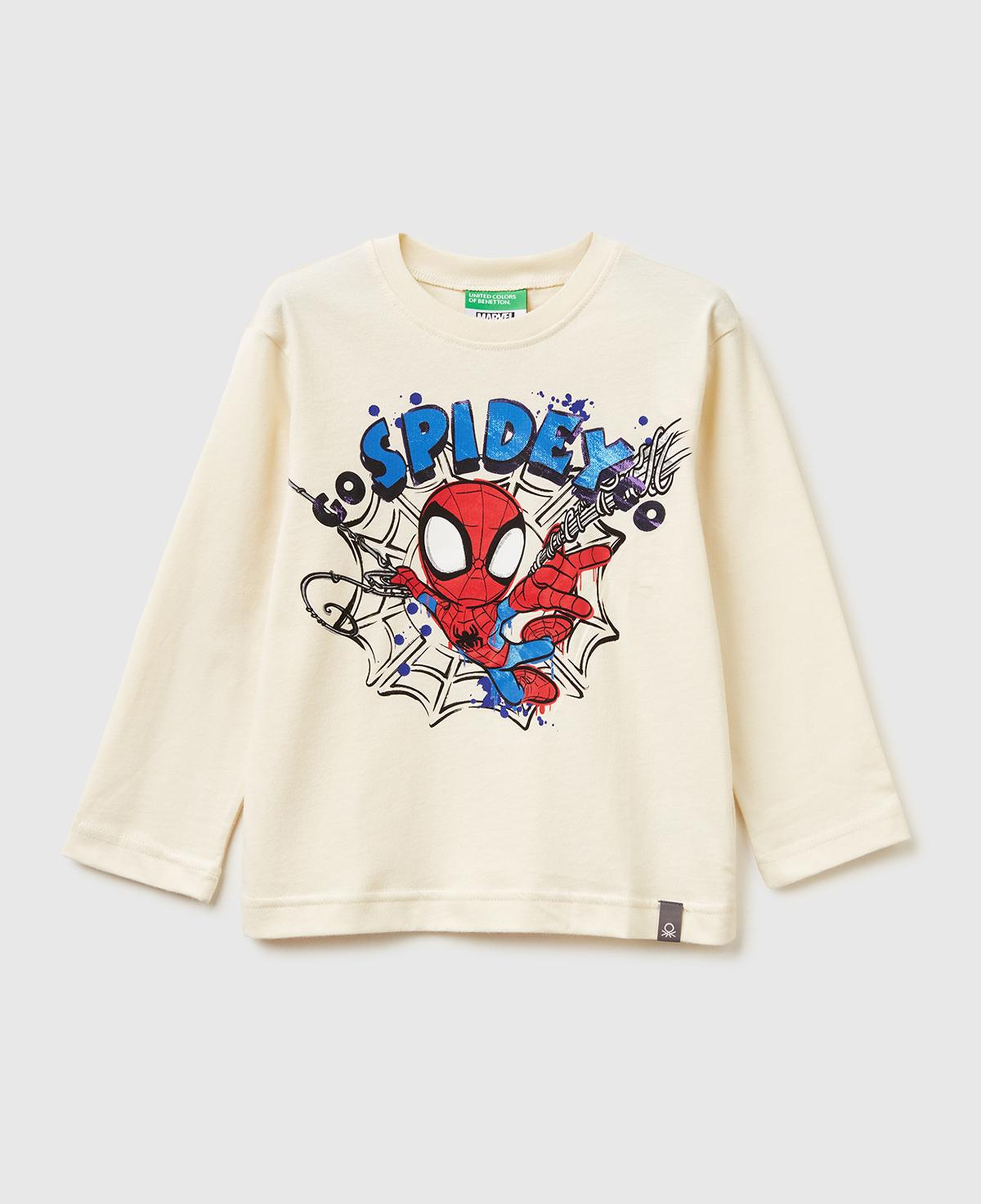 Erkek Çocuk Krem Spiderman Baskılı Logo Etiketli Uzun Kollu T-shirt