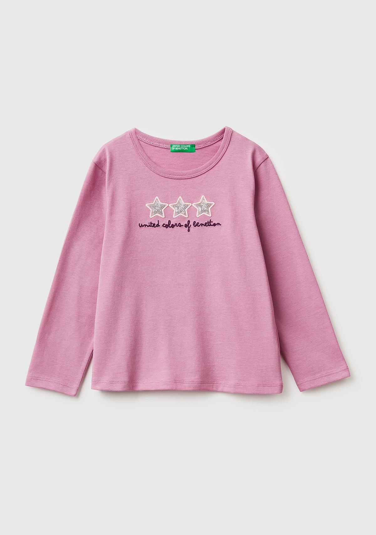 Kız Çocuk Gül Kurusu Baskılı Payetli Regular Fit Uzun Kollu T-shirt