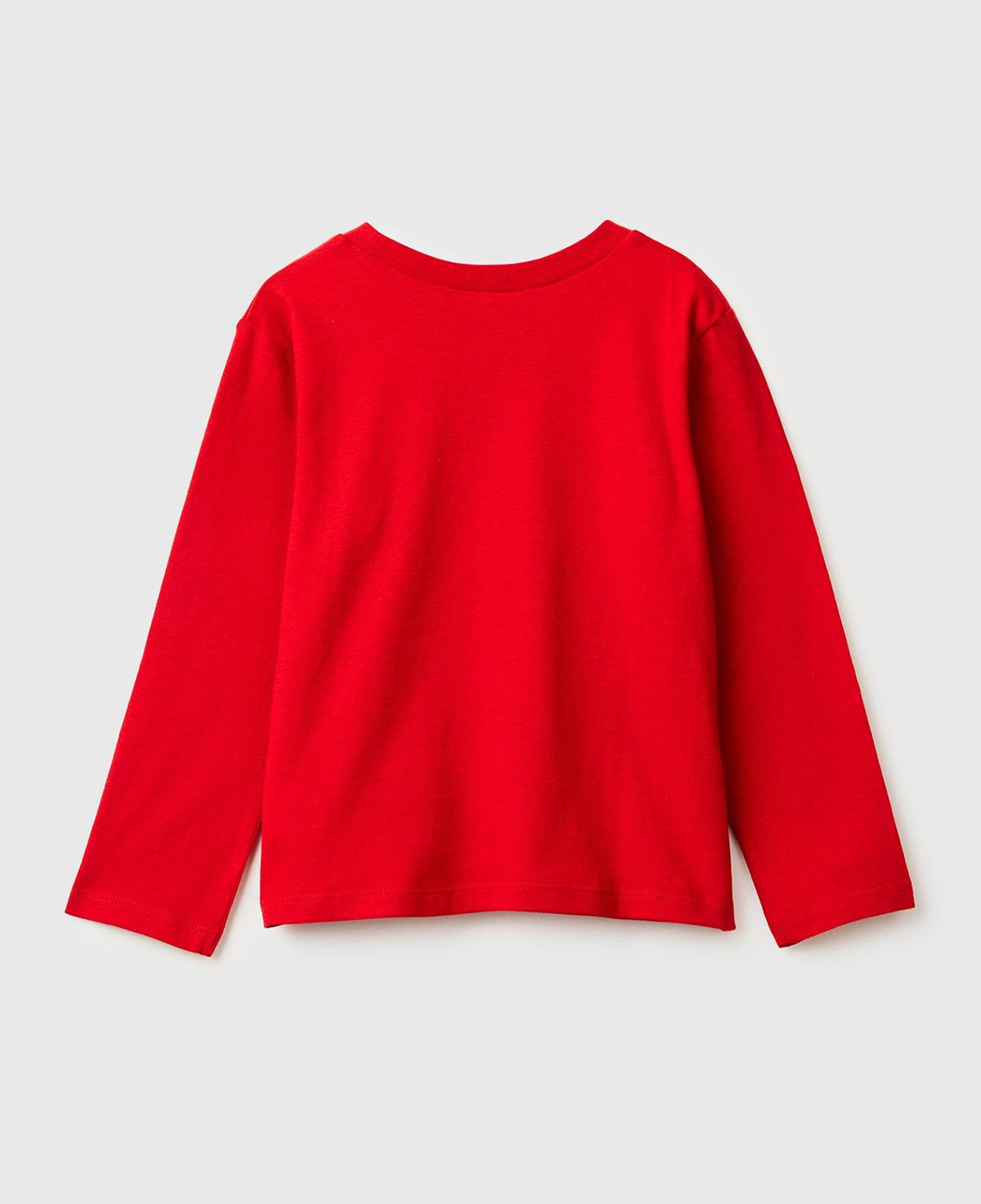 Kız Çocuk Kırmızı Simli Baskılı Bisiklet Yaka Regular Fit Uzun Kollu T-shirt