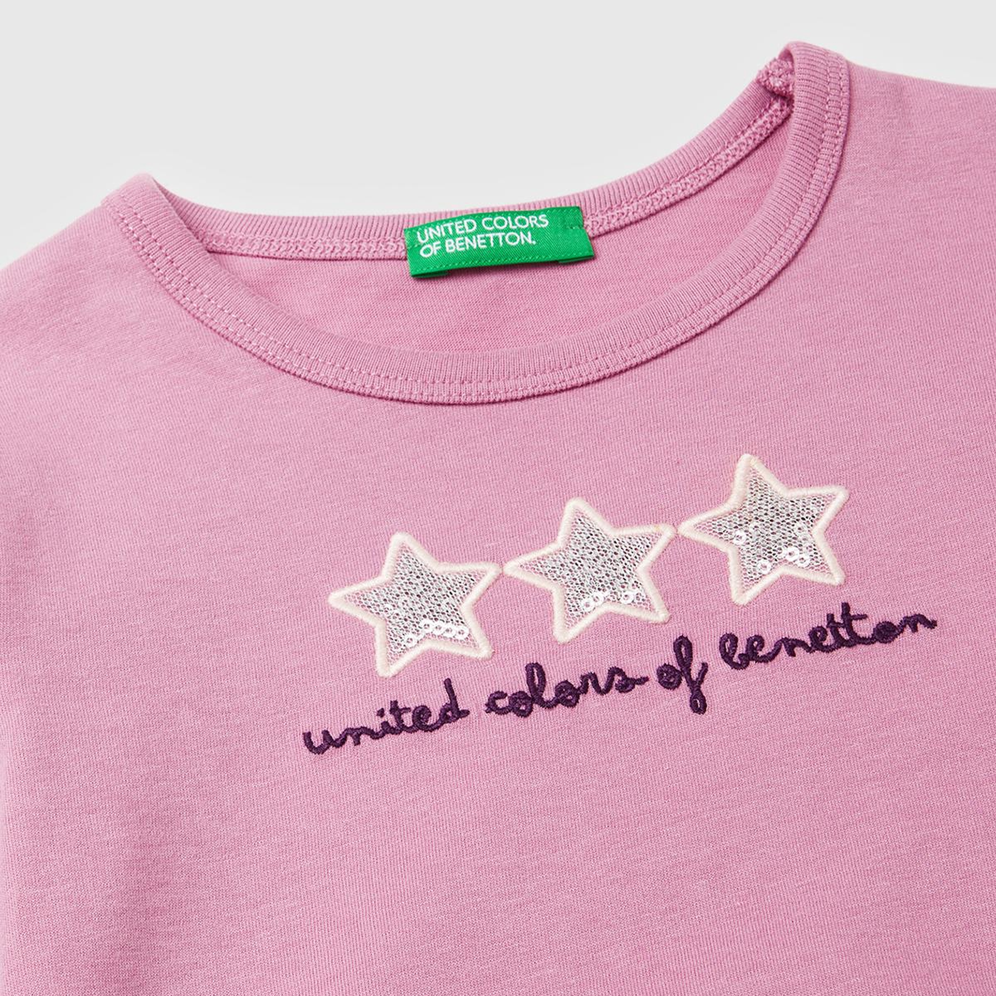 Kız Çocuk Gül Kurusu Baskılı Payetli Regular Fit Uzun Kollu T-shirt