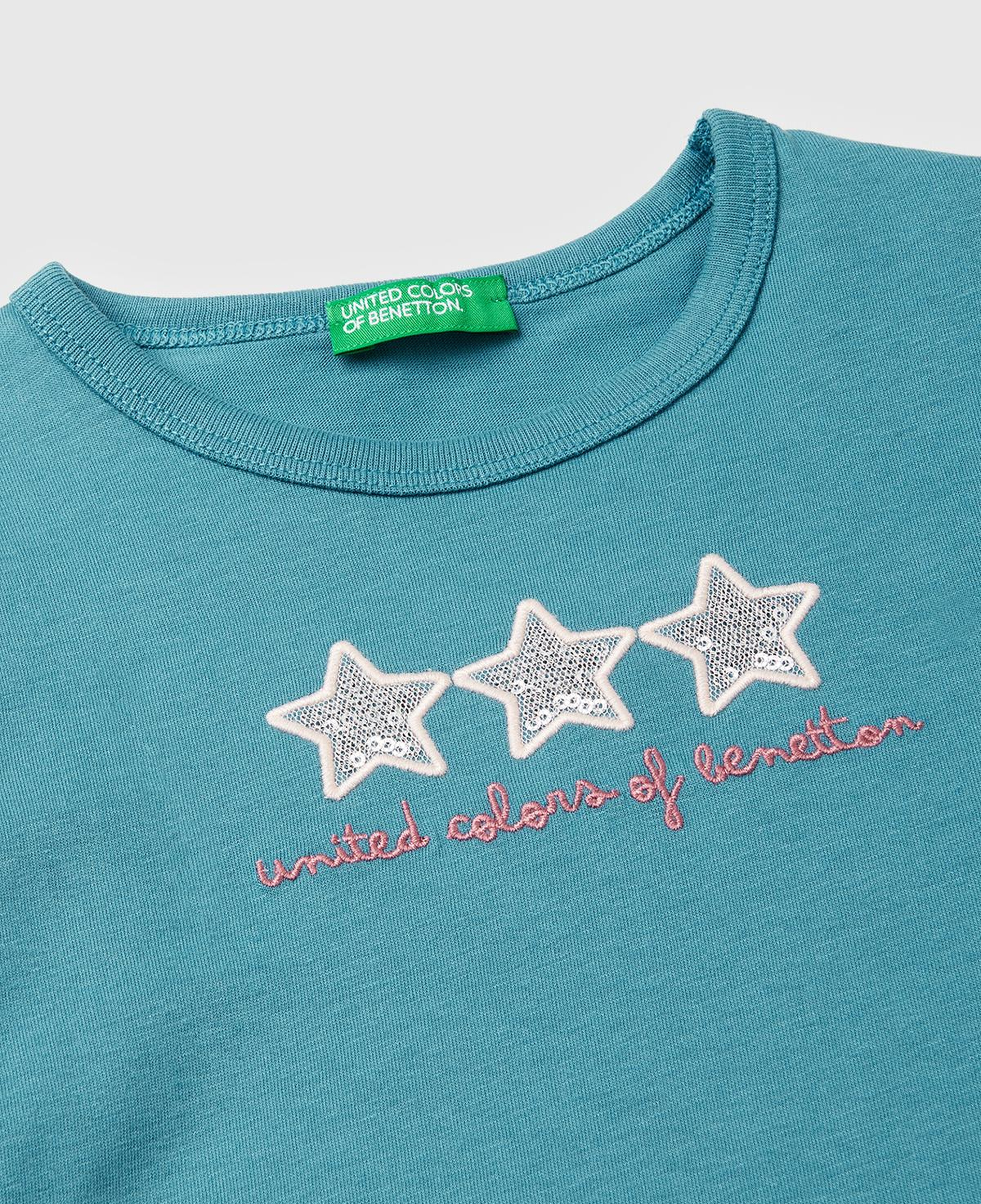 Kız Çocuk Petrol Mavisi Baskılı Payetli Regular Fit Uzun Kollu T-shirt