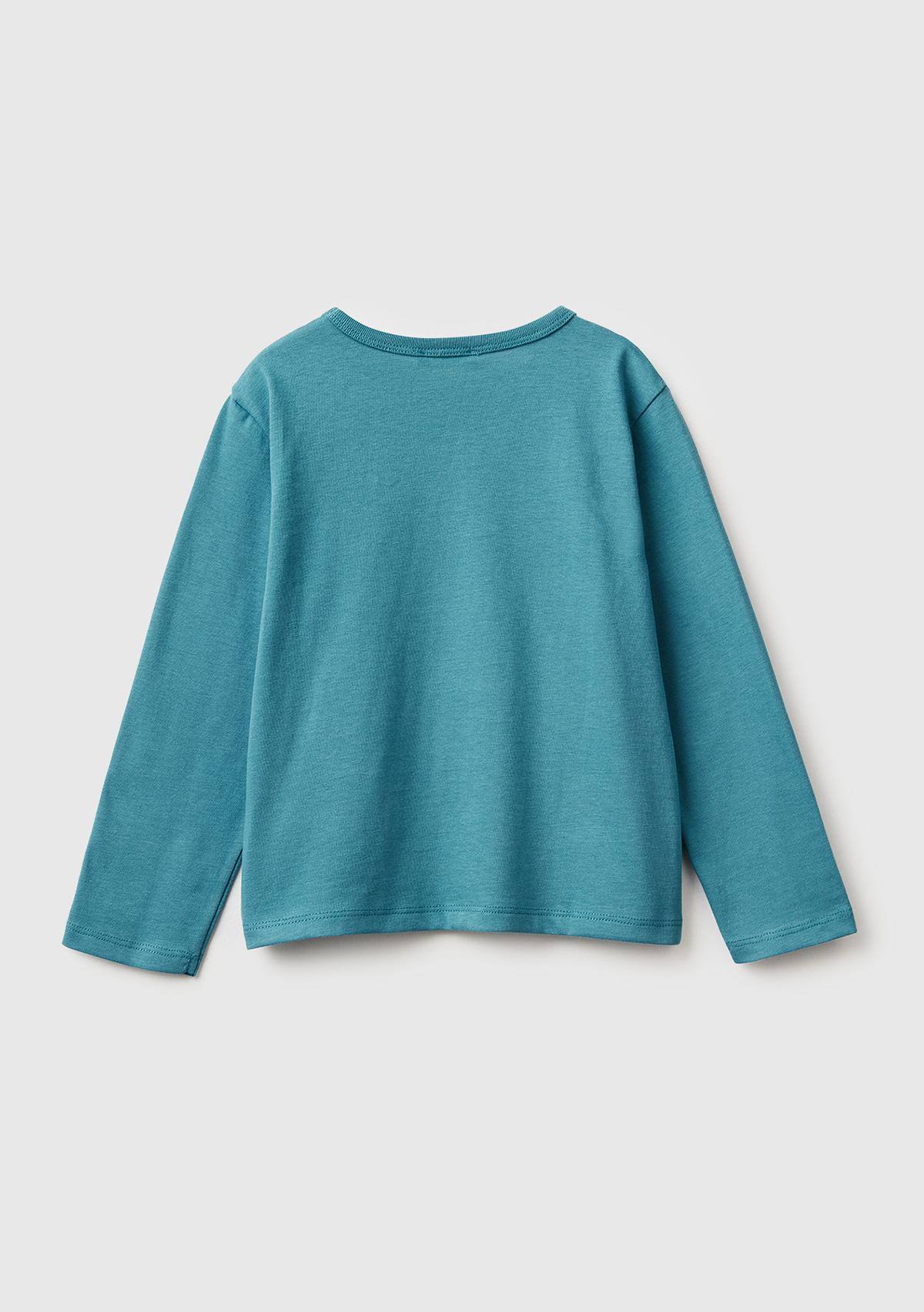 Kız Çocuk Petrol Mavisi Baskılı Payetli Regular Fit Uzun Kollu T-shirt