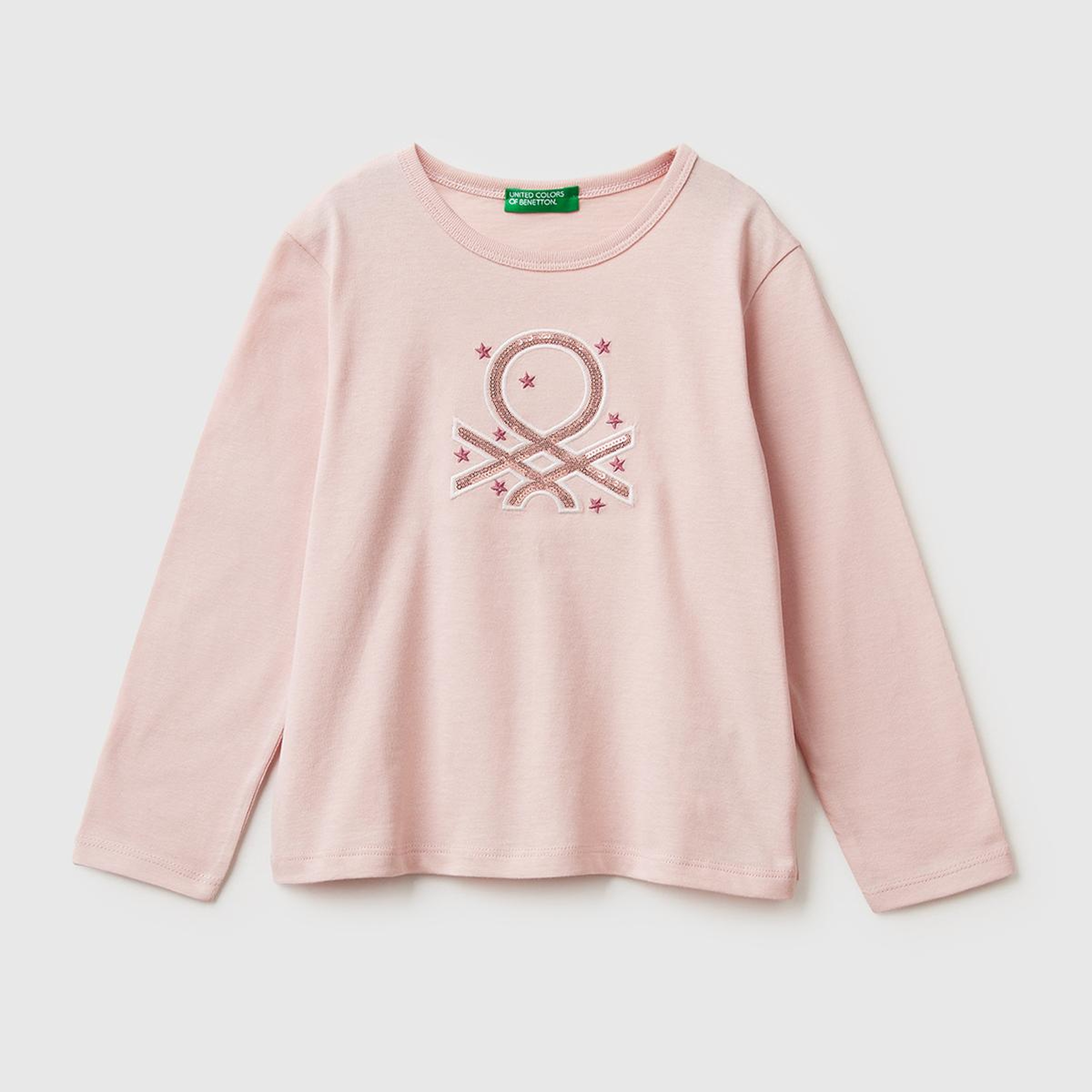 Kız Çocuk Toz Pembe Baskılı Payetli Regular Fit Uzun Kollu T-shirt