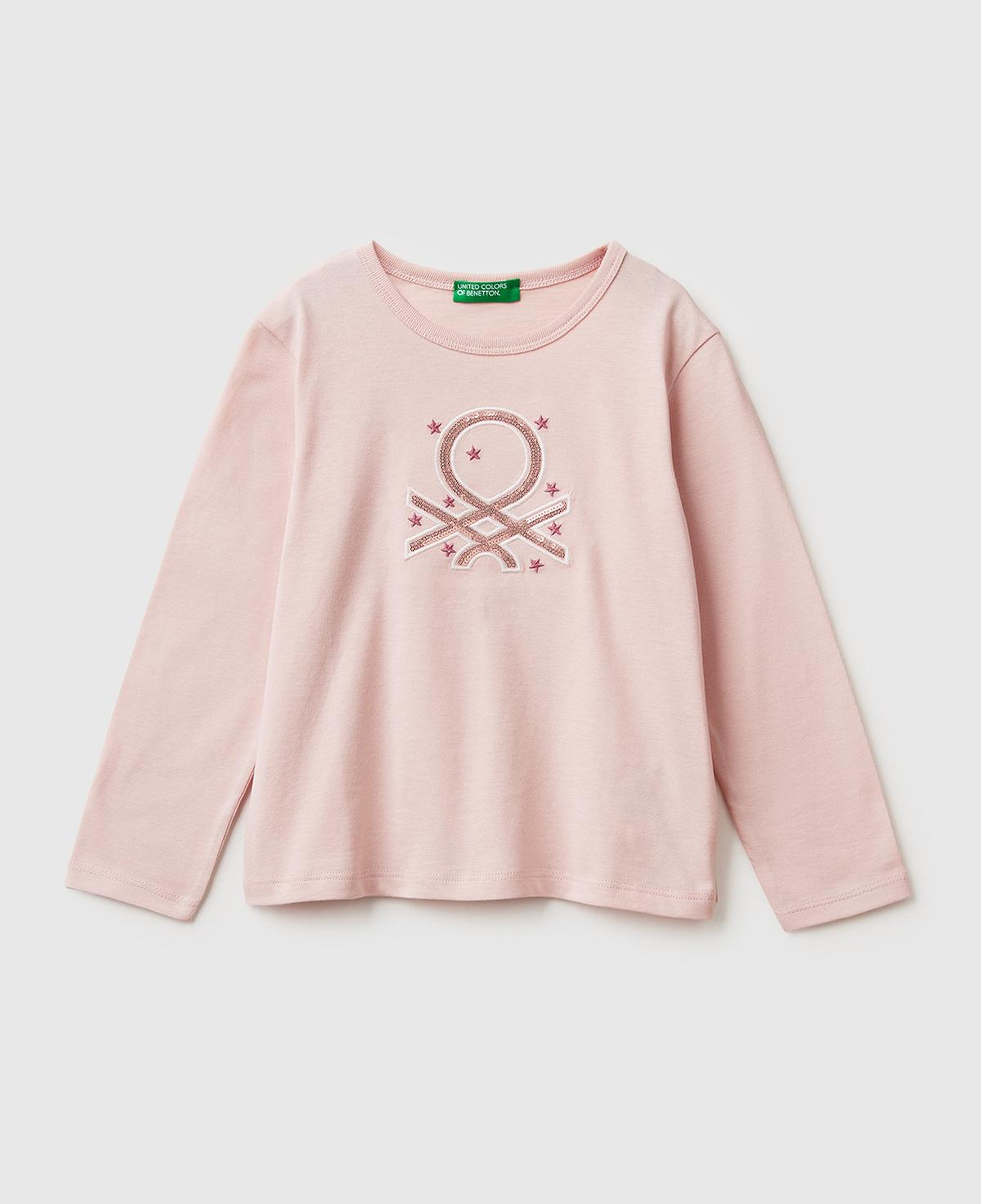 Kız Çocuk Toz Pembe Baskılı Payetli Regular Fit Uzun Kollu T-shirt