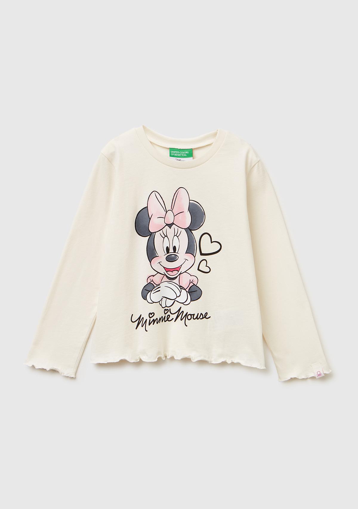 Kız Çocuk Ekru Önü Baskılı Kol Ucu Etiket Detaylı Uzun Kollu T-shirt