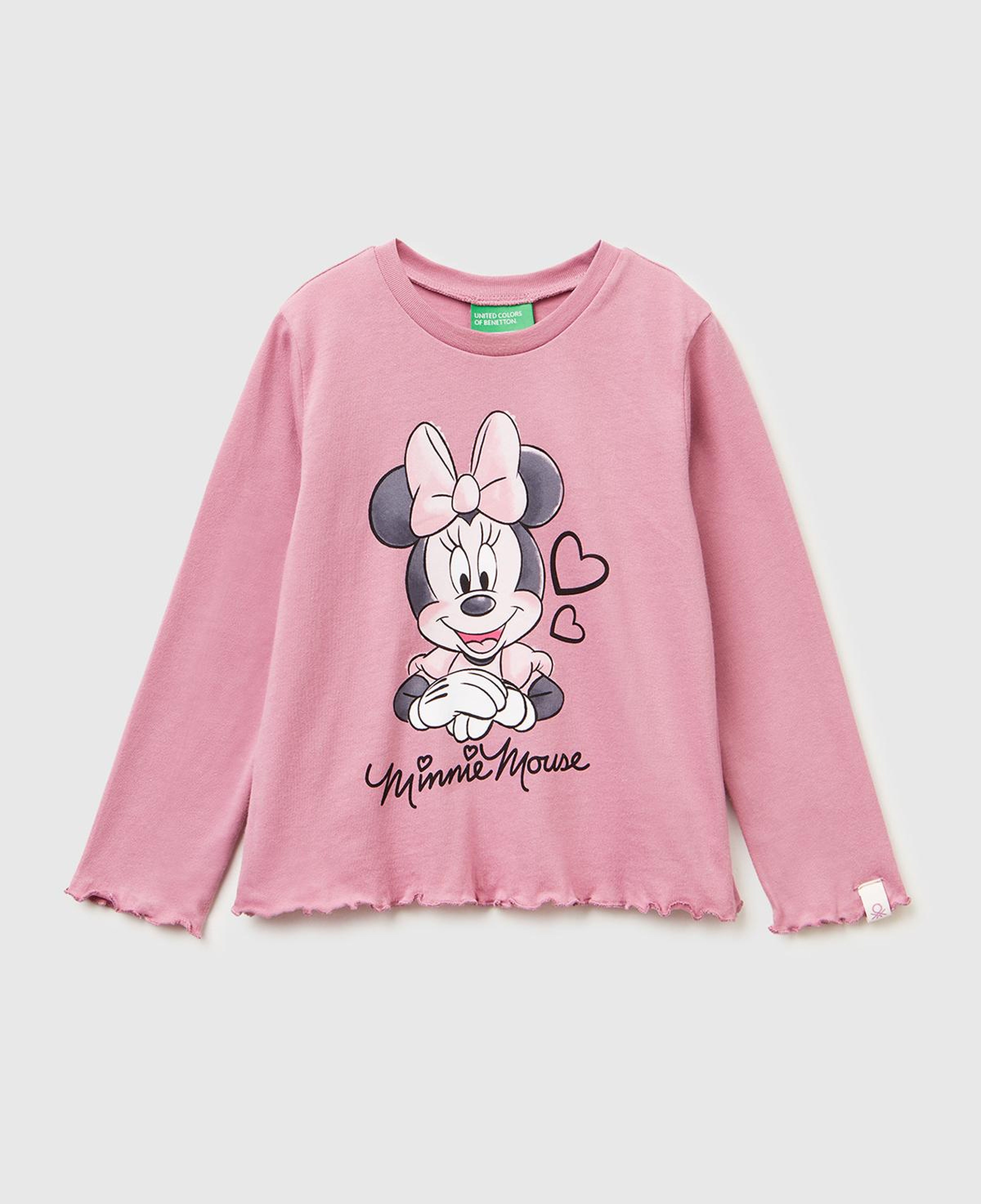 Kız Çocuk Gül Kurusu Önü Baskılı Kol Ucu Etiket Detaylı Uzun Kollu T-shirt