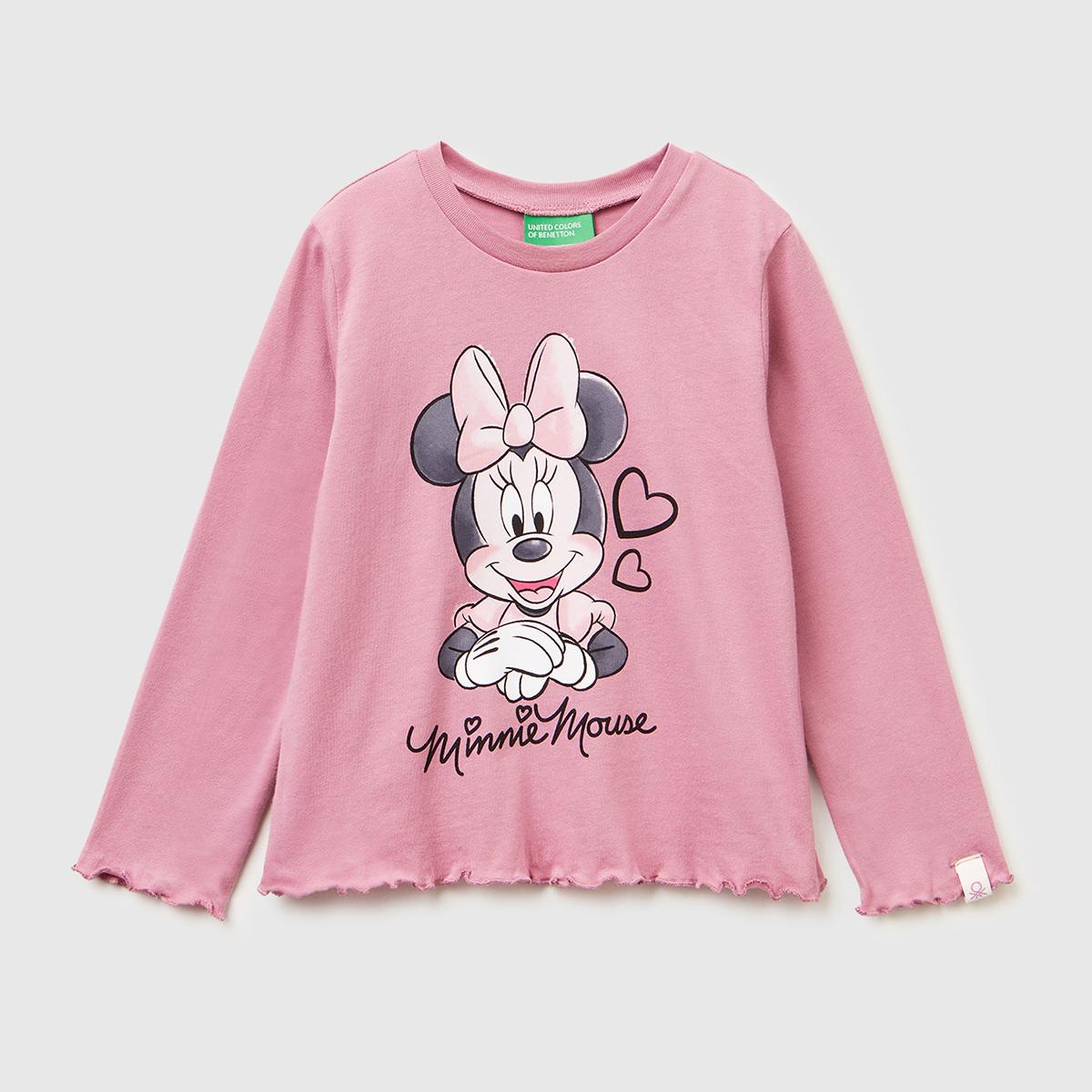Kız Çocuk Gül Kurusu Önü Baskılı Kol Ucu Etiket Detaylı Uzun Kollu T-shirt