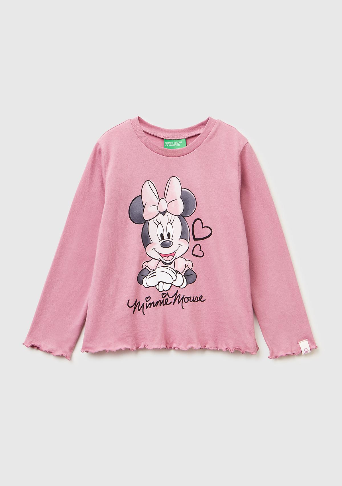 Kız Çocuk Gül Kurusu Önü Baskılı Kol Ucu Etiket Detaylı Uzun Kollu T-shirt
