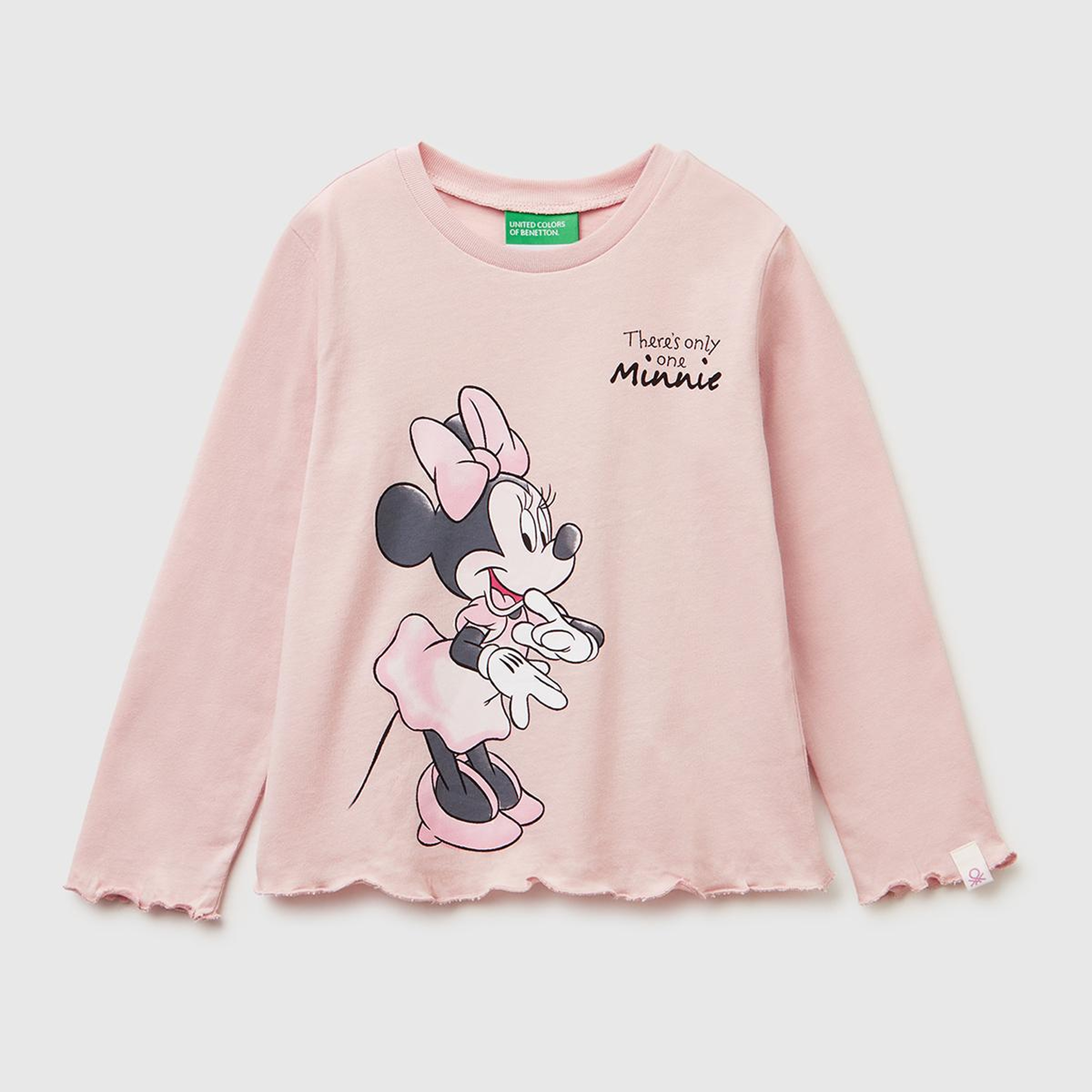 Kız Çocuk Toz Pembe Önü Baskılı Kol Ucu Etiket Detaylı Uzun Kollu T-shirt