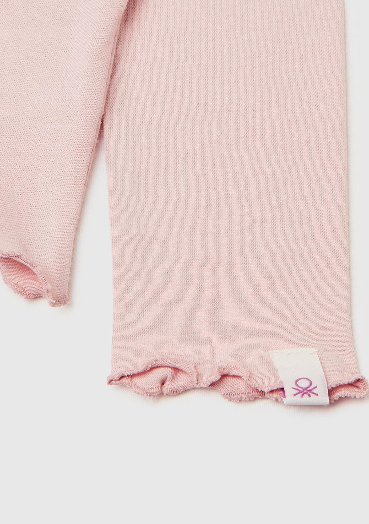 Kız Çocuk Toz Pembe Önü Baskılı Kol Ucu Etiket Detaylı Uzun Kollu T-shirt