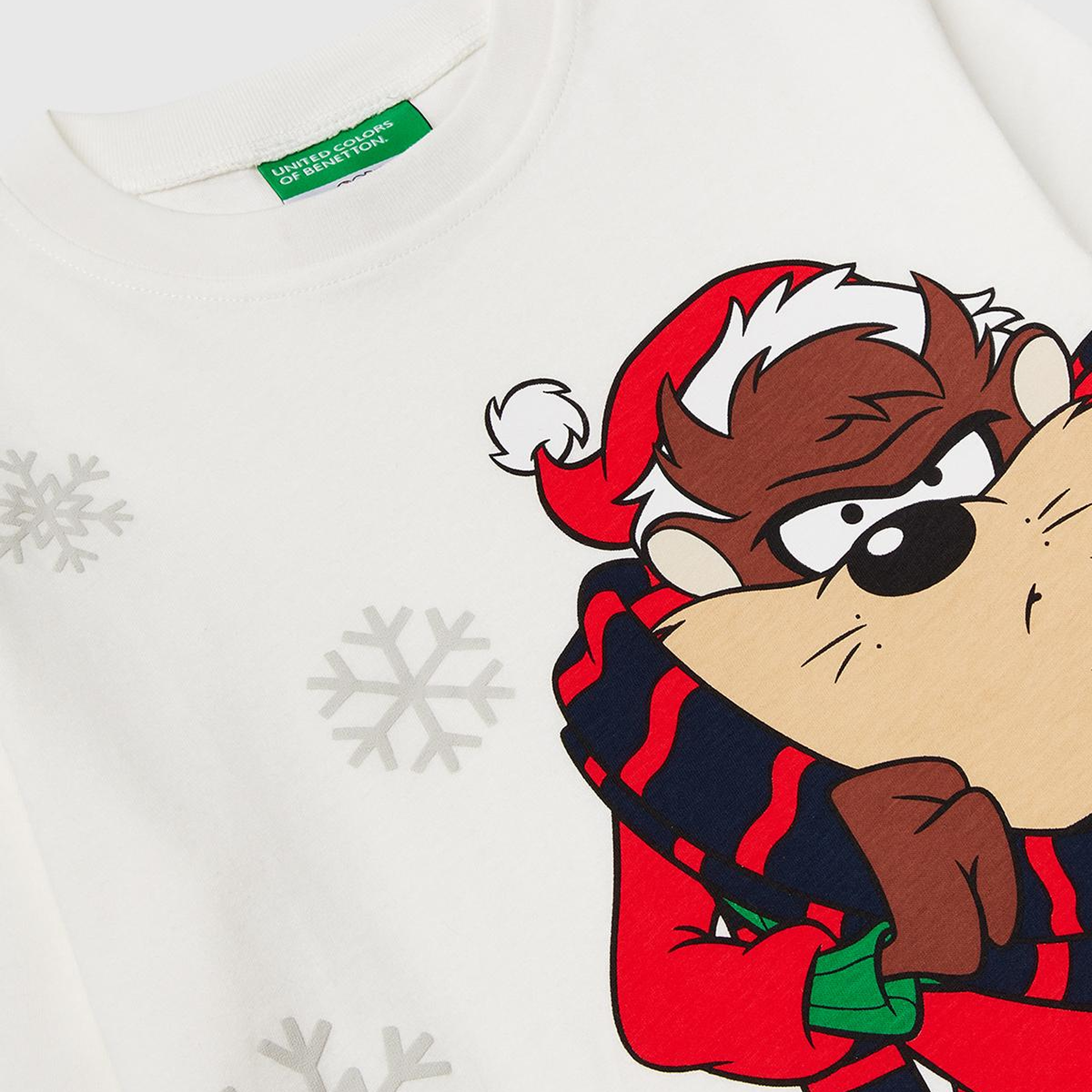 Erkek Çocuk Ekru Tazmanya Baskılı Logo Etiketli Oversize Uzun Kollu T-shirt