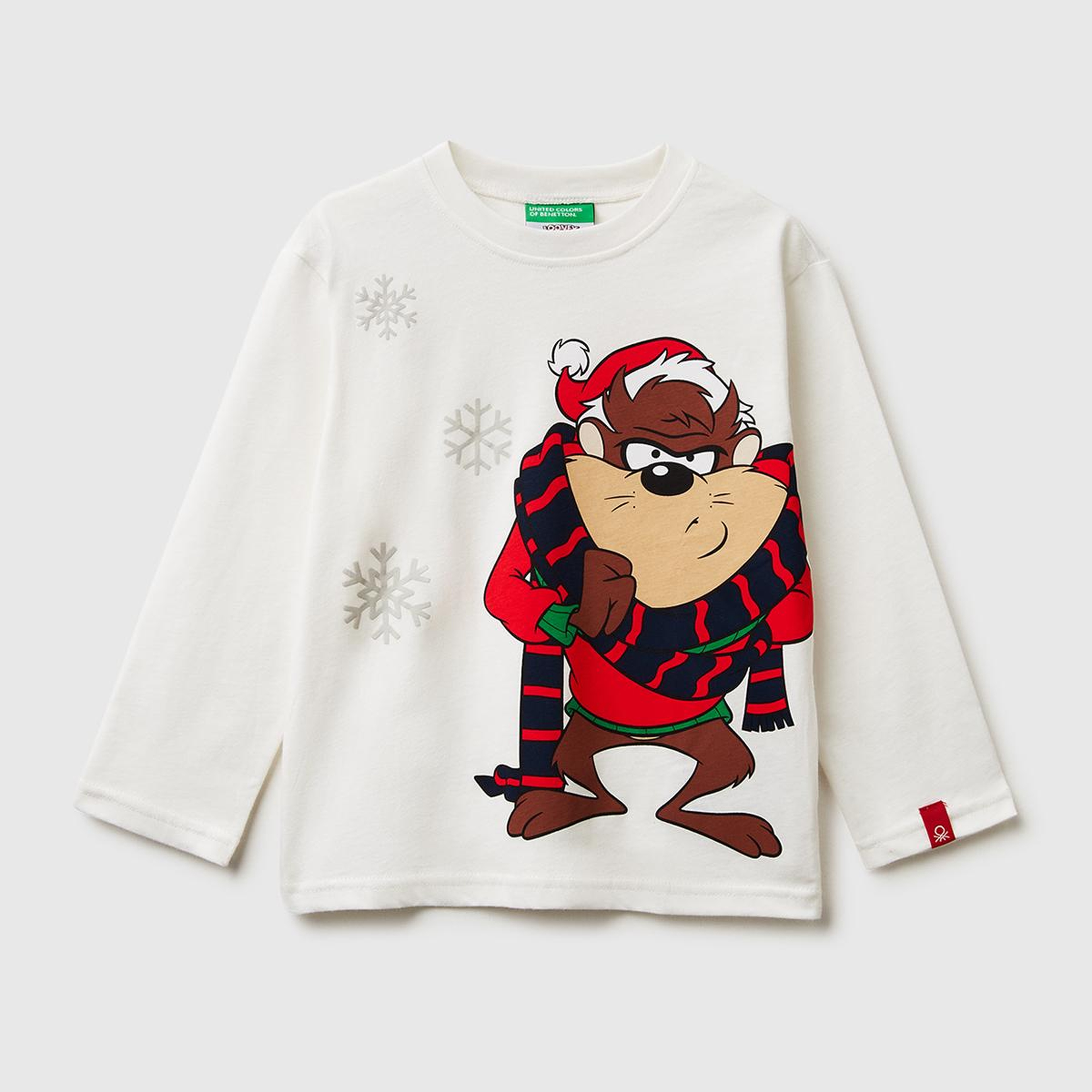 Erkek Çocuk Ekru Tazmanya Baskılı Logo Etiketli Oversize Uzun Kollu T-shirt