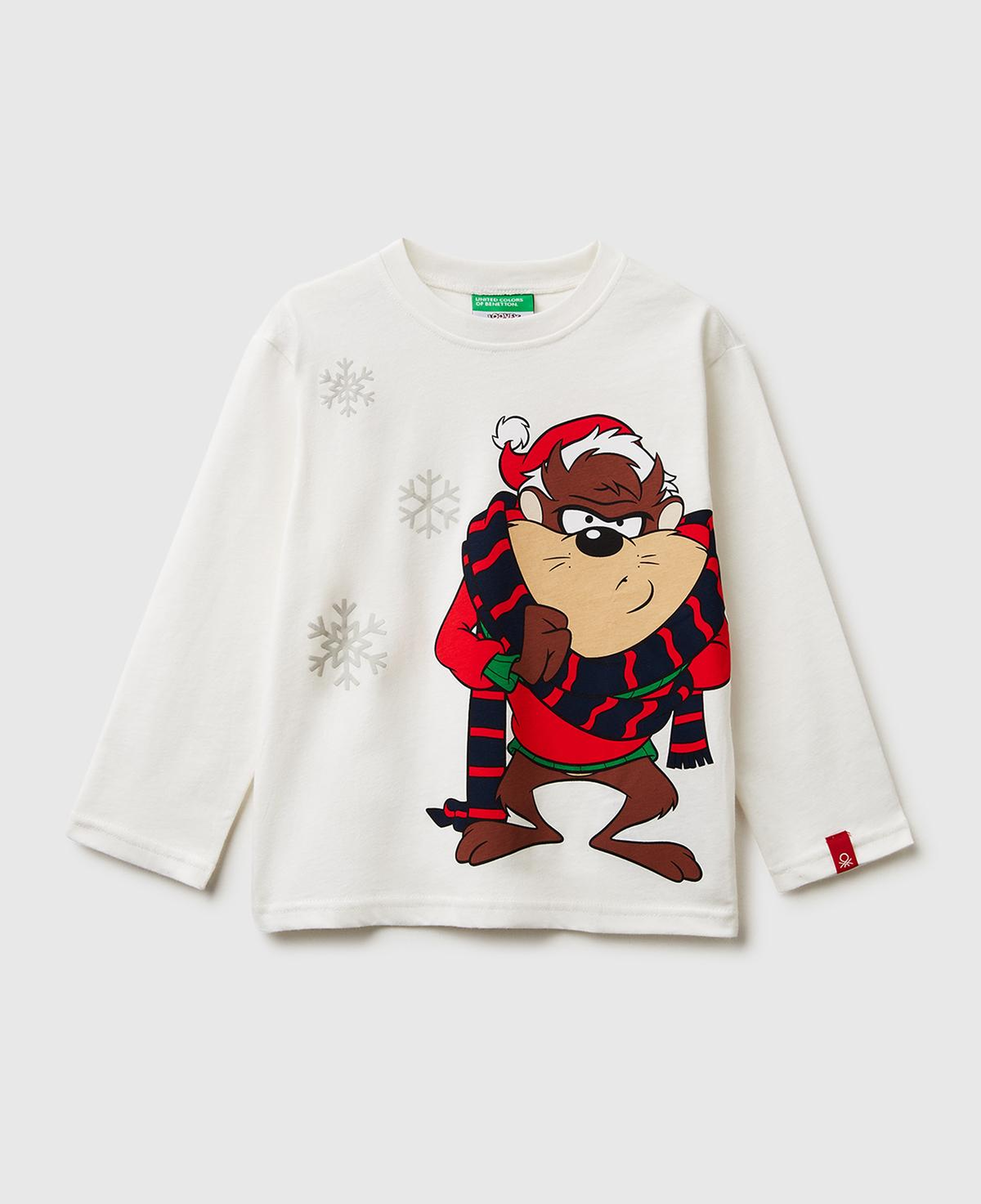 Erkek Çocuk Ekru Tazmanya Baskılı Logo Etiketli Oversize Uzun Kollu T-shirt