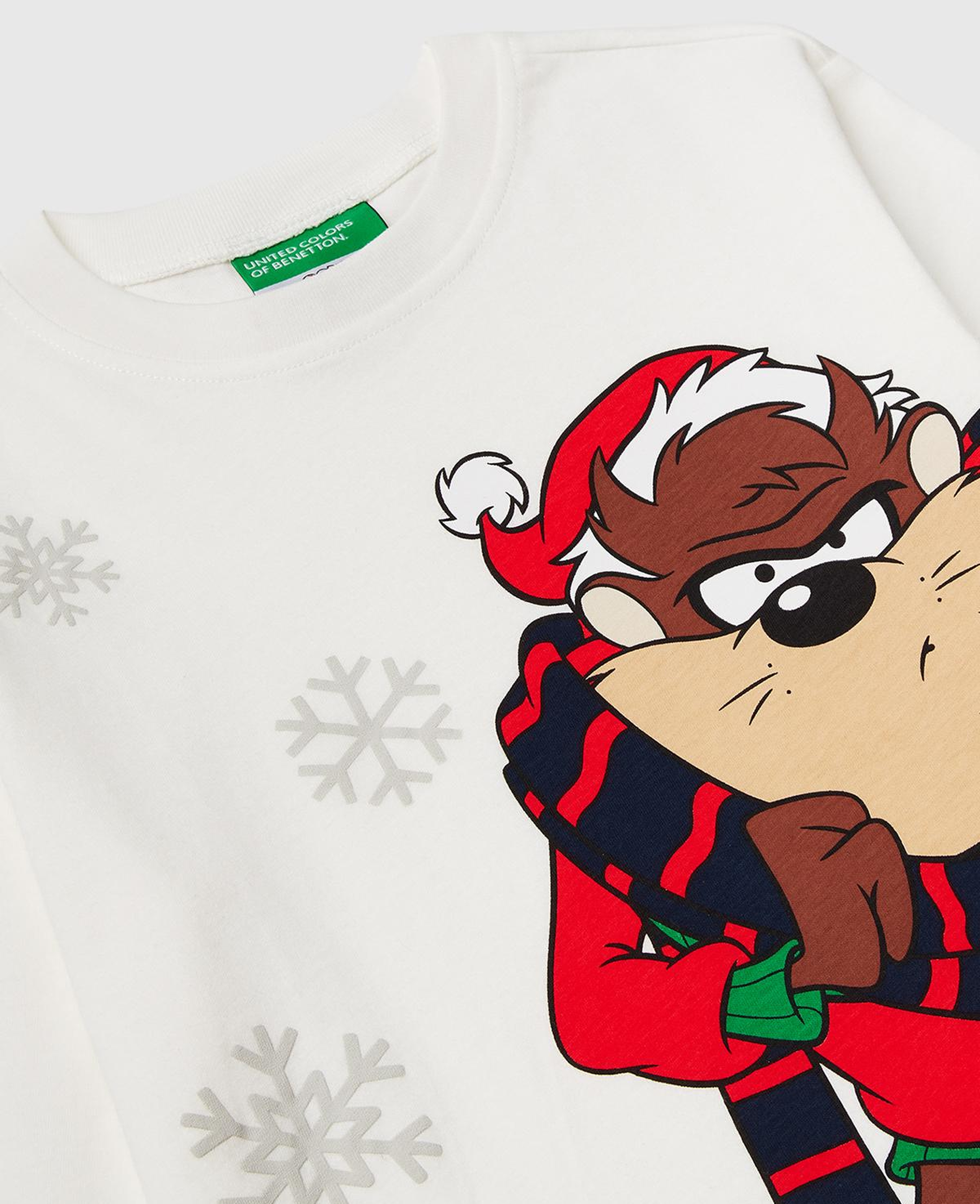 Erkek Çocuk Ekru Tazmanya Baskılı Logo Etiketli Oversize Uzun Kollu T-shirt
