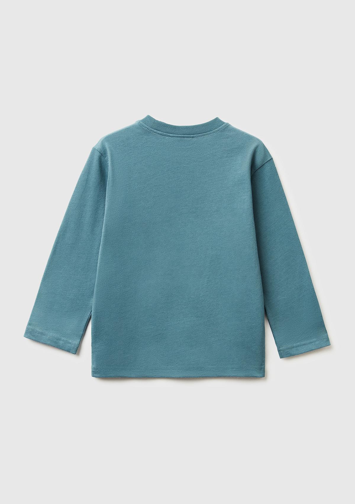 Erkek Çocuk Gri-Yeşil Tazmanya Baskılı Logo Etiketli Oversize Uzun Kollu T-shirt