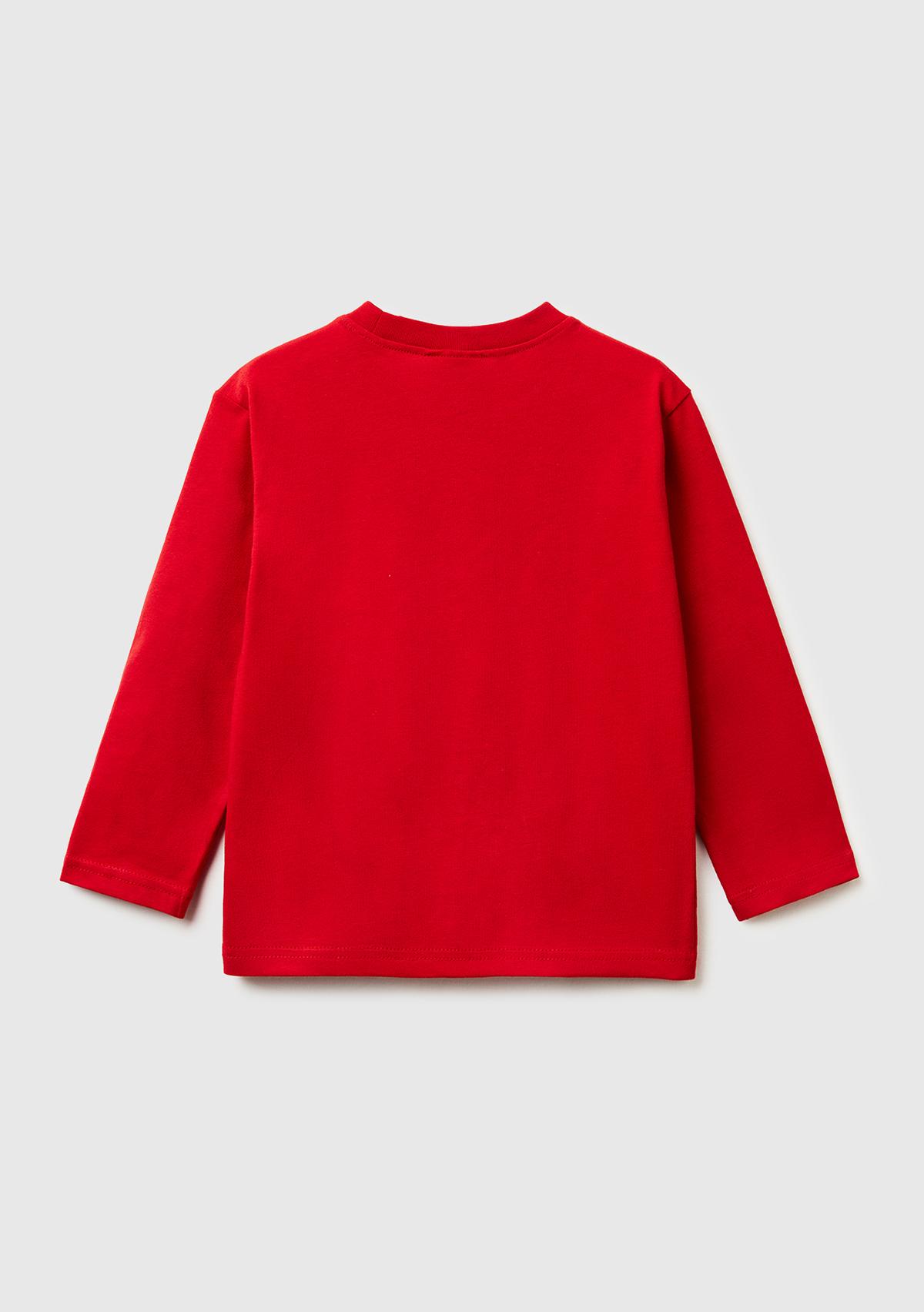 Erkek Çocuk Kırmızı Tazmanya Baskılı Logo Etiketli Oversize Uzun Kollu T-shirt