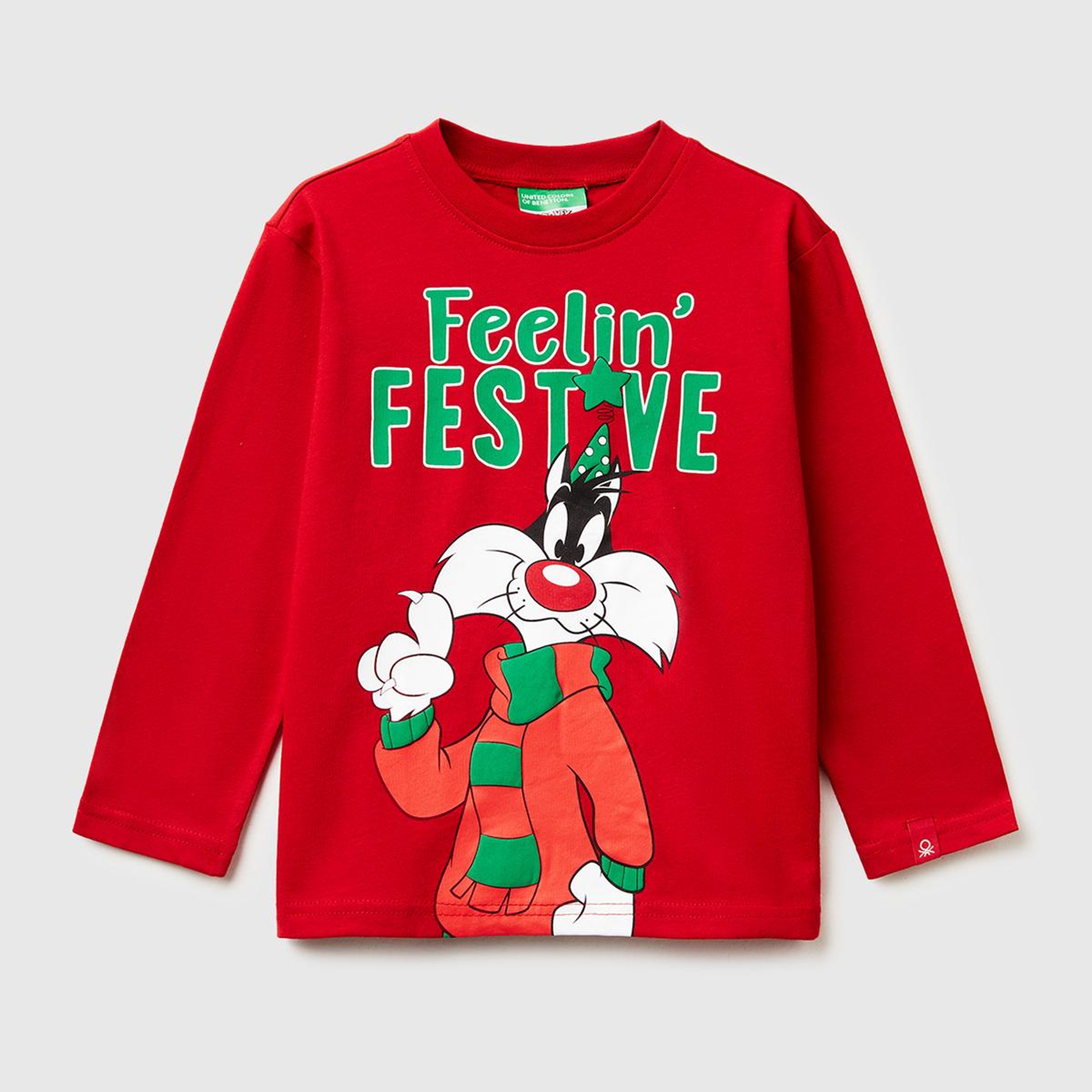 Erkek Çocuk Kırmızı Tazmanya Baskılı Logo Etiketli Oversize Uzun Kollu T-shirt