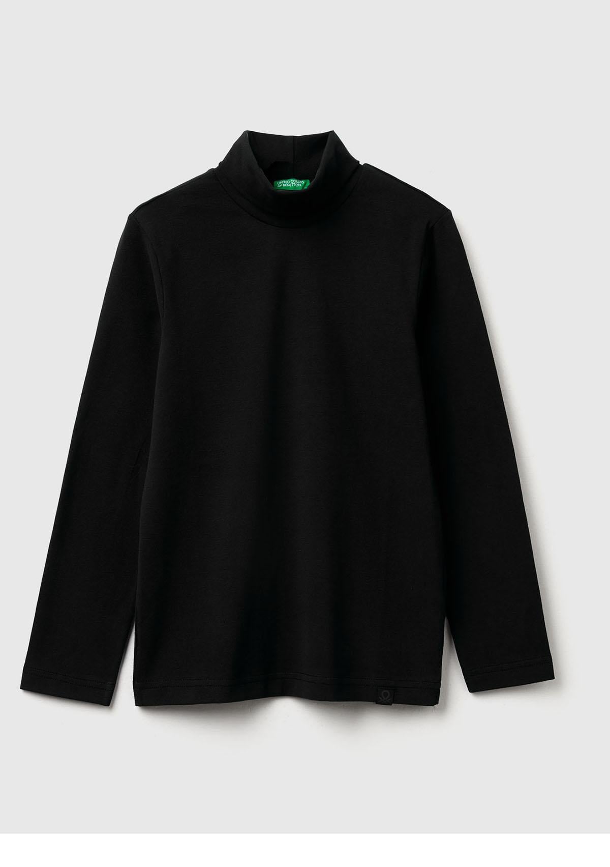 Erkek Çocuk Siyah Balıkçı Yaka Basic T-Shirt