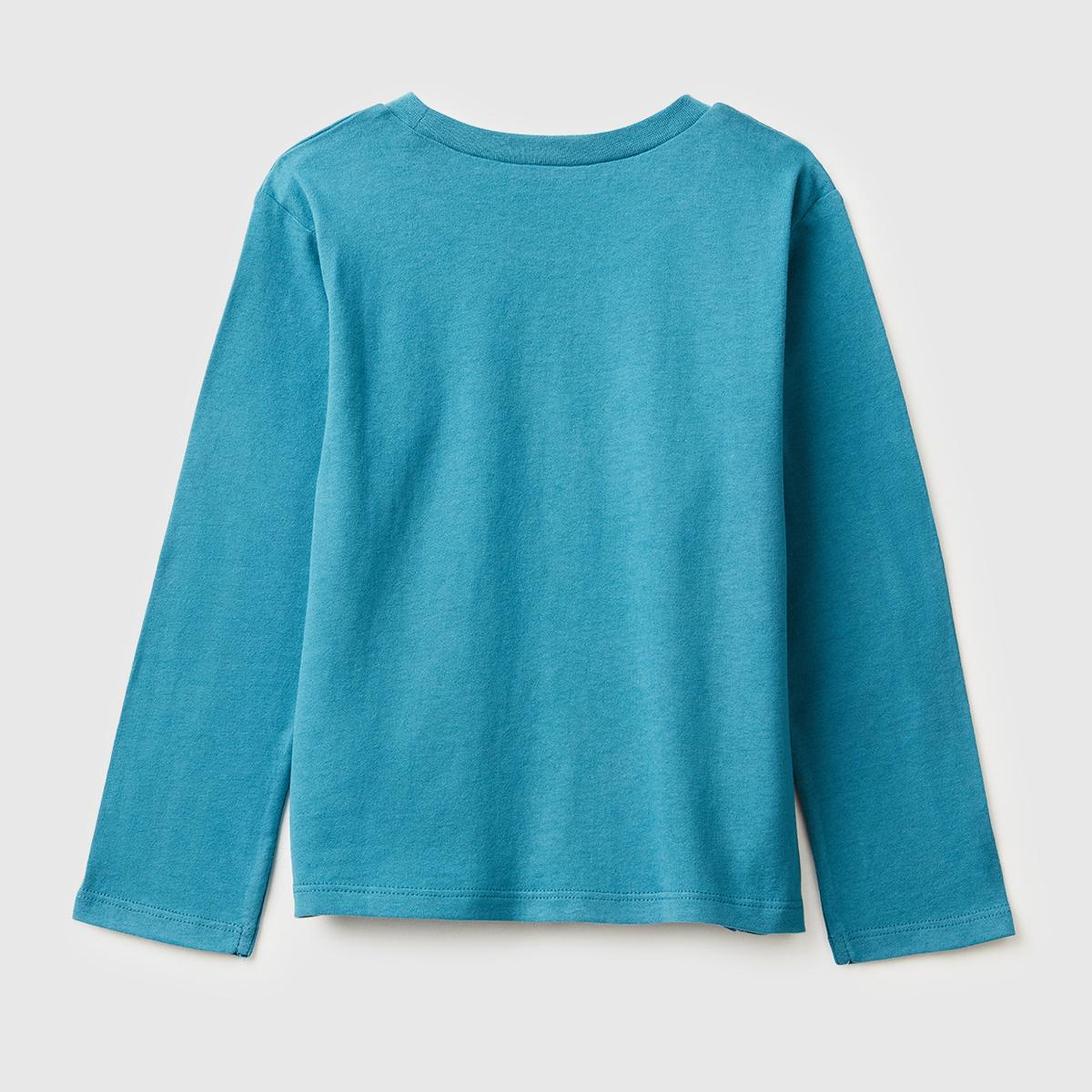 Kız Çocuk Petrol Mavisi Simli Baskılı Bisiklet Yaka Regular Fit Uzun Kollu T-shirt