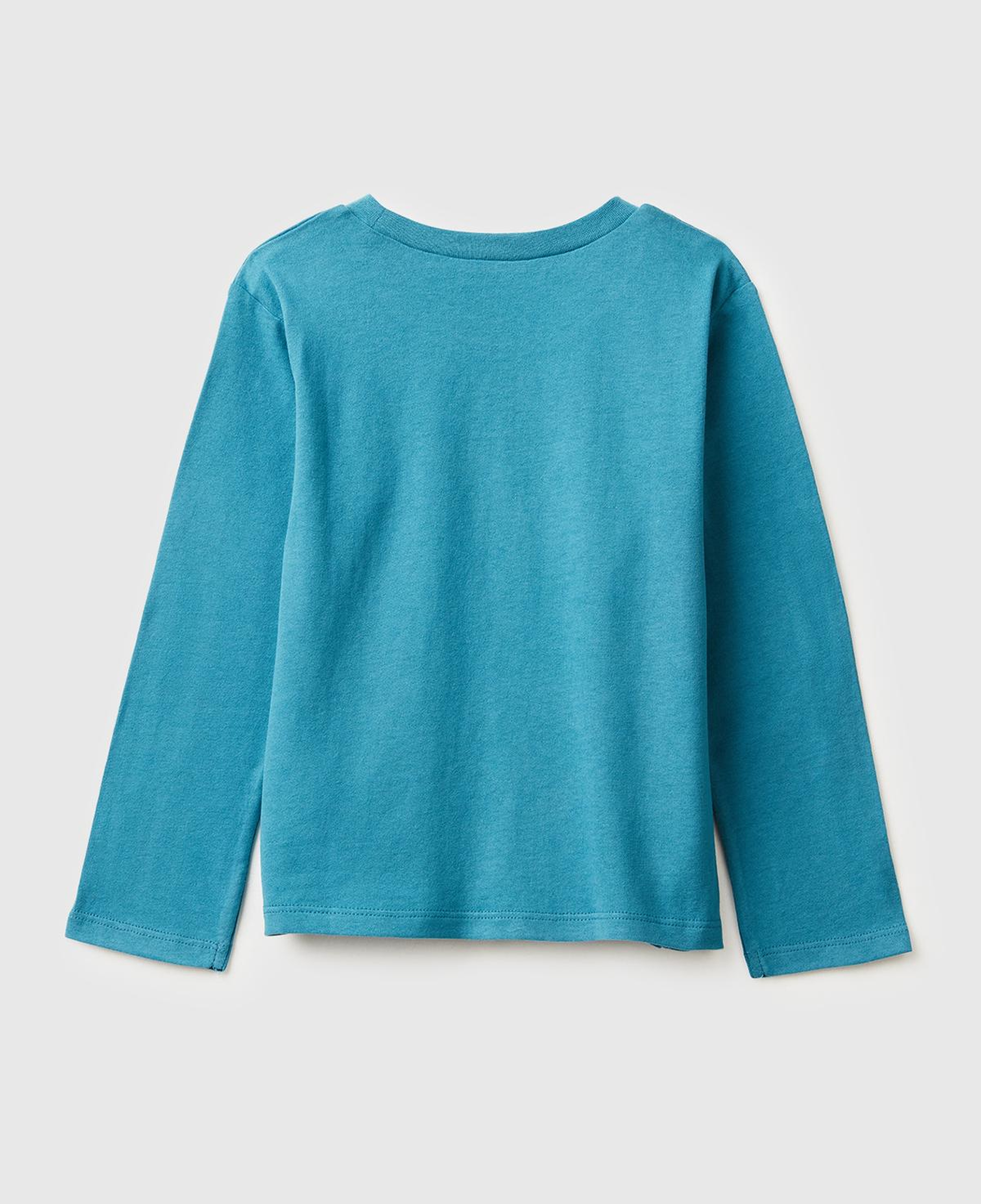 Kız Çocuk Petrol Mavisi Simli Baskılı Bisiklet Yaka Regular Fit Uzun Kollu T-shirt