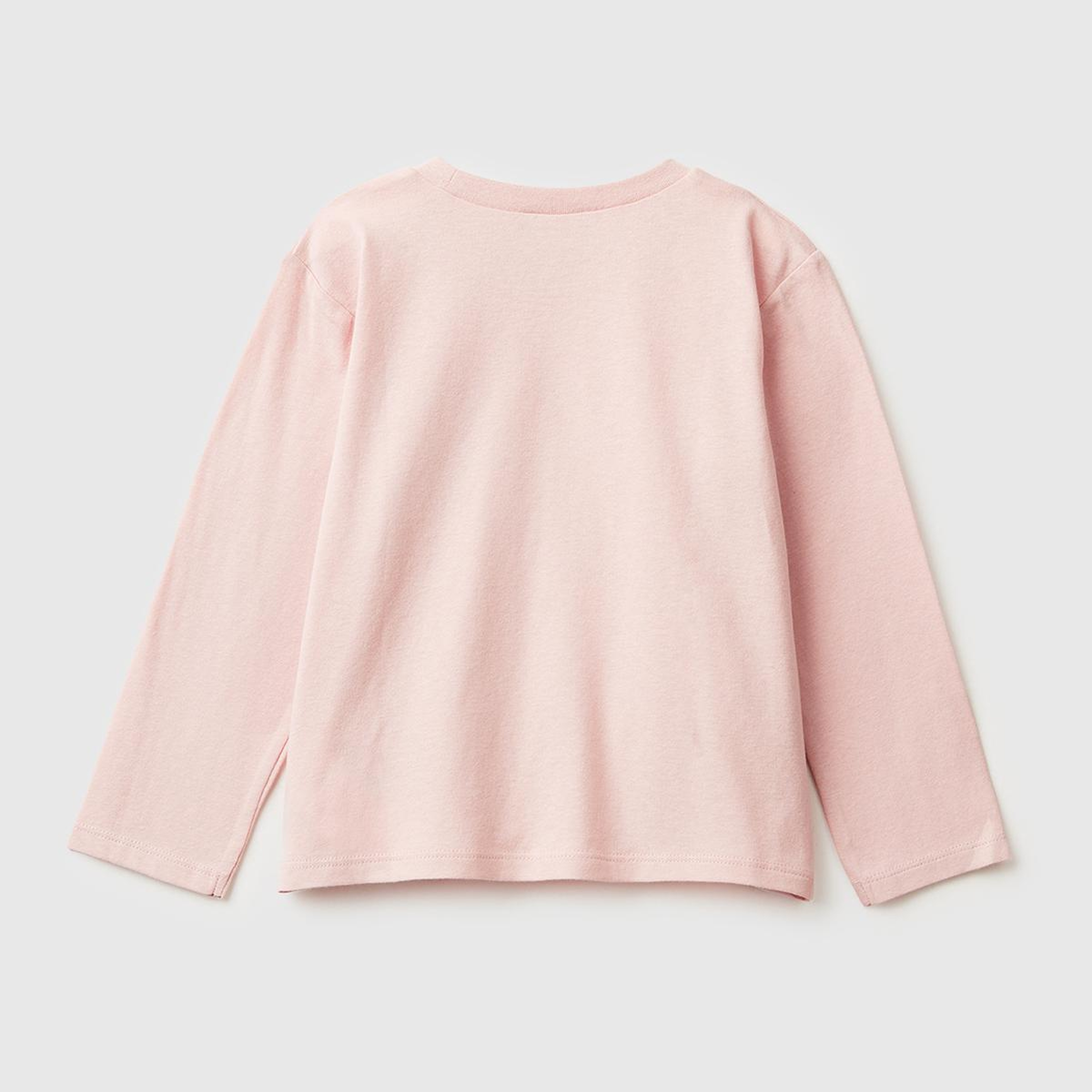 Kız Çocuk Toz Pembe Simli Baskılı Bisiklet Yaka Regular Fit Uzun Kollu T-shirt