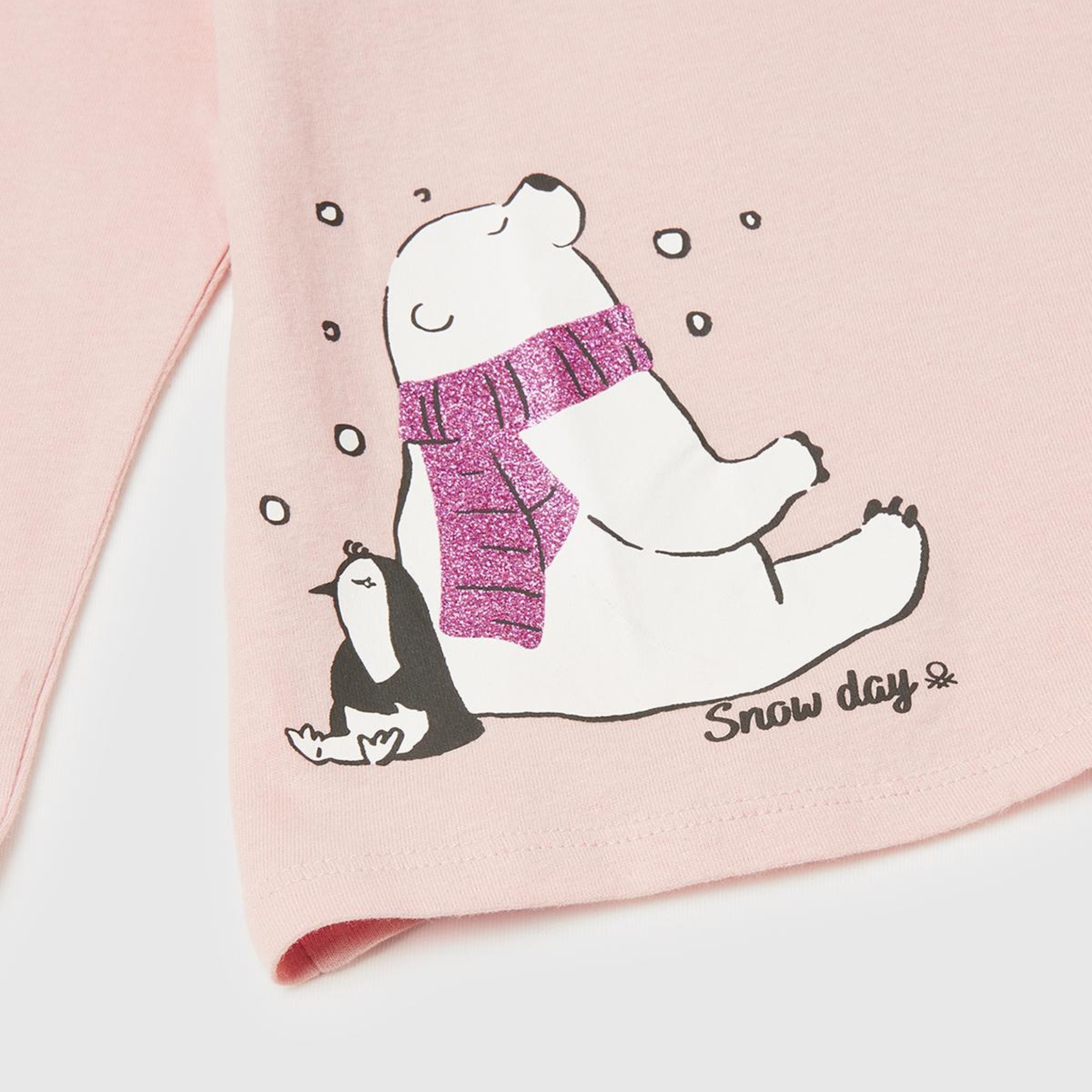 Kız Çocuk Toz Pembe Simli Baskılı Bisiklet Yaka Regular Fit Uzun Kollu T-shirt