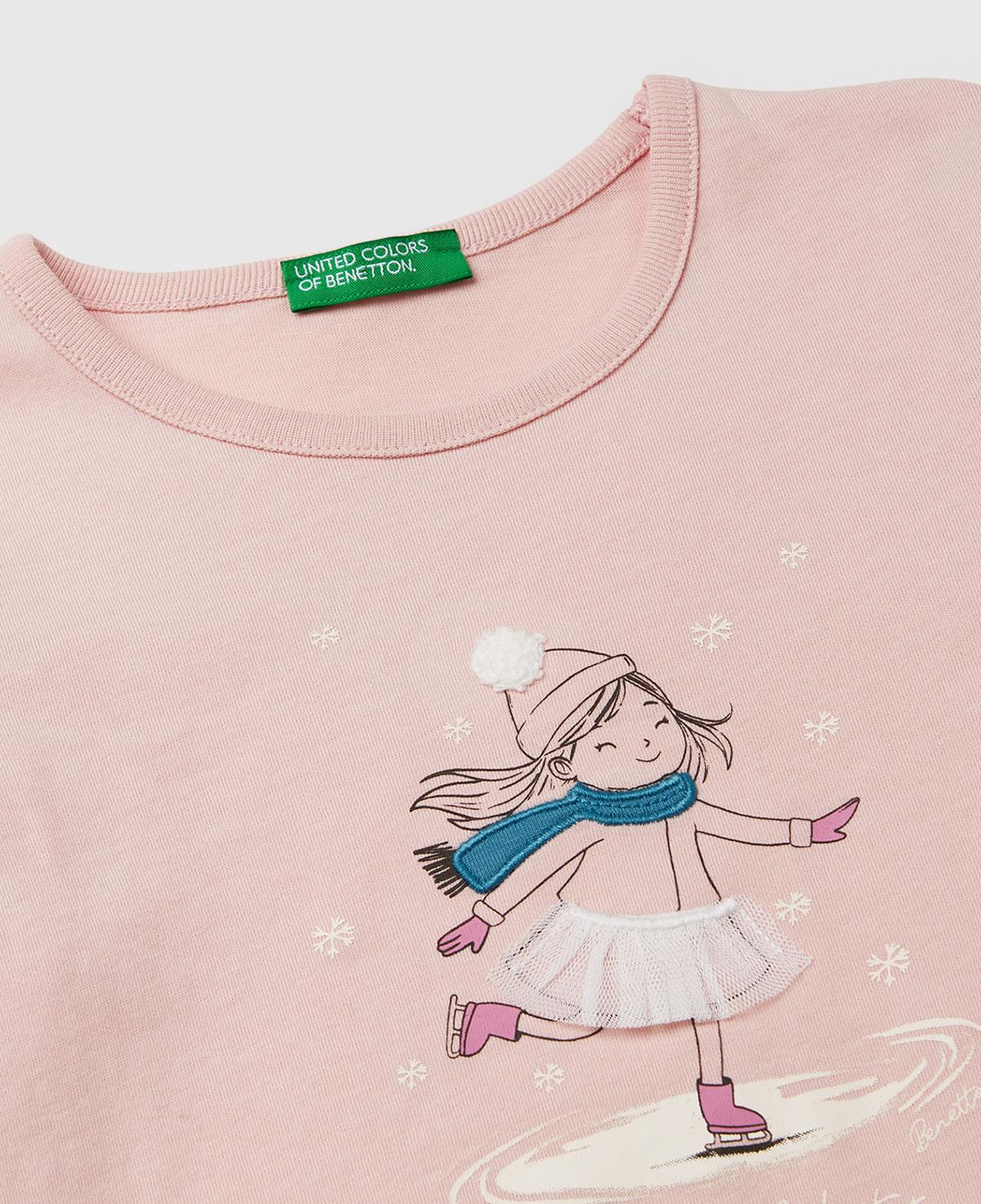 Kız Çocuk Toz Pembe Önü Baskılı Arkası Uzun Bisiklet Yaka Uzun Kollu T-shirt