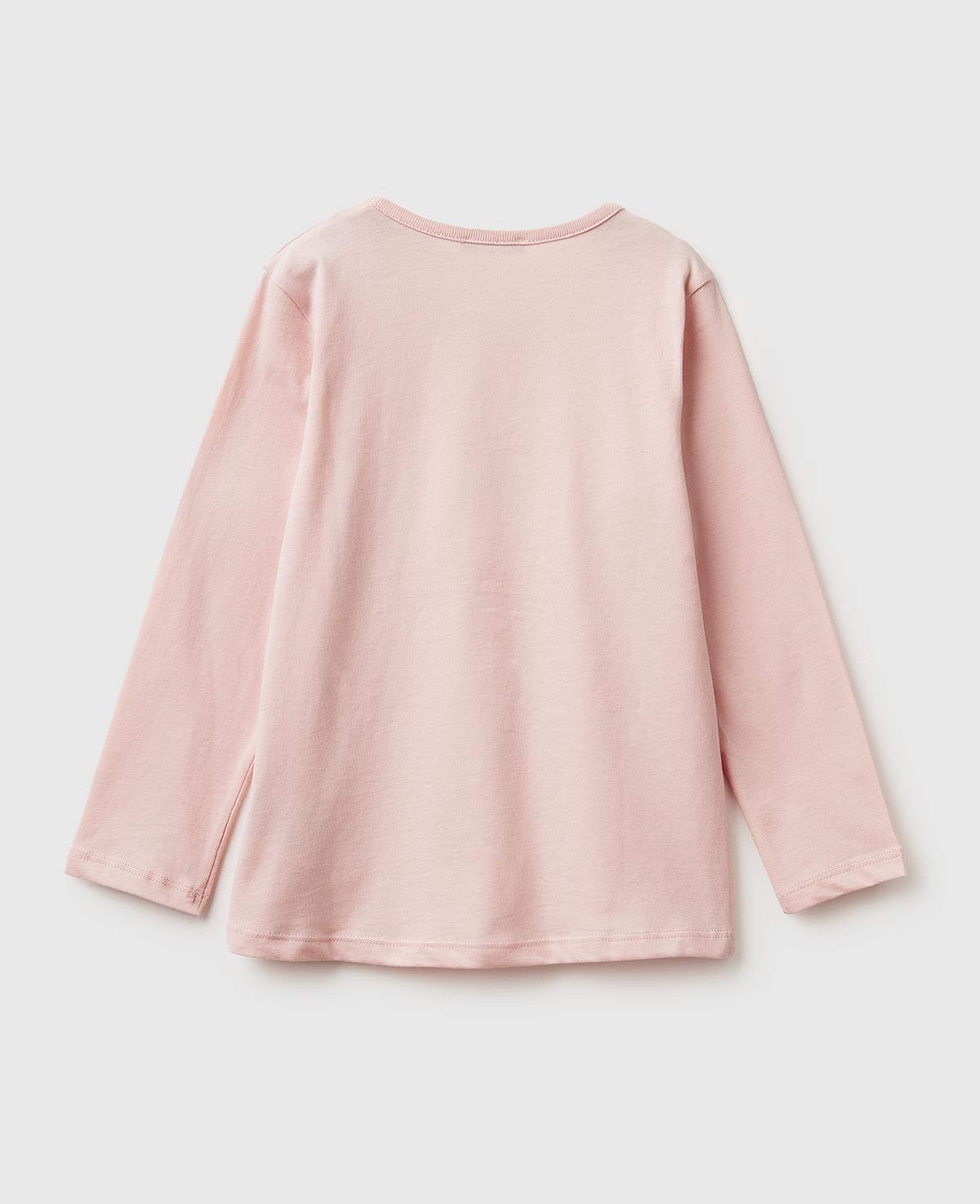 Kız Çocuk Toz Pembe Önü Baskılı Arkası Uzun Bisiklet Yaka Uzun Kollu T-shirt