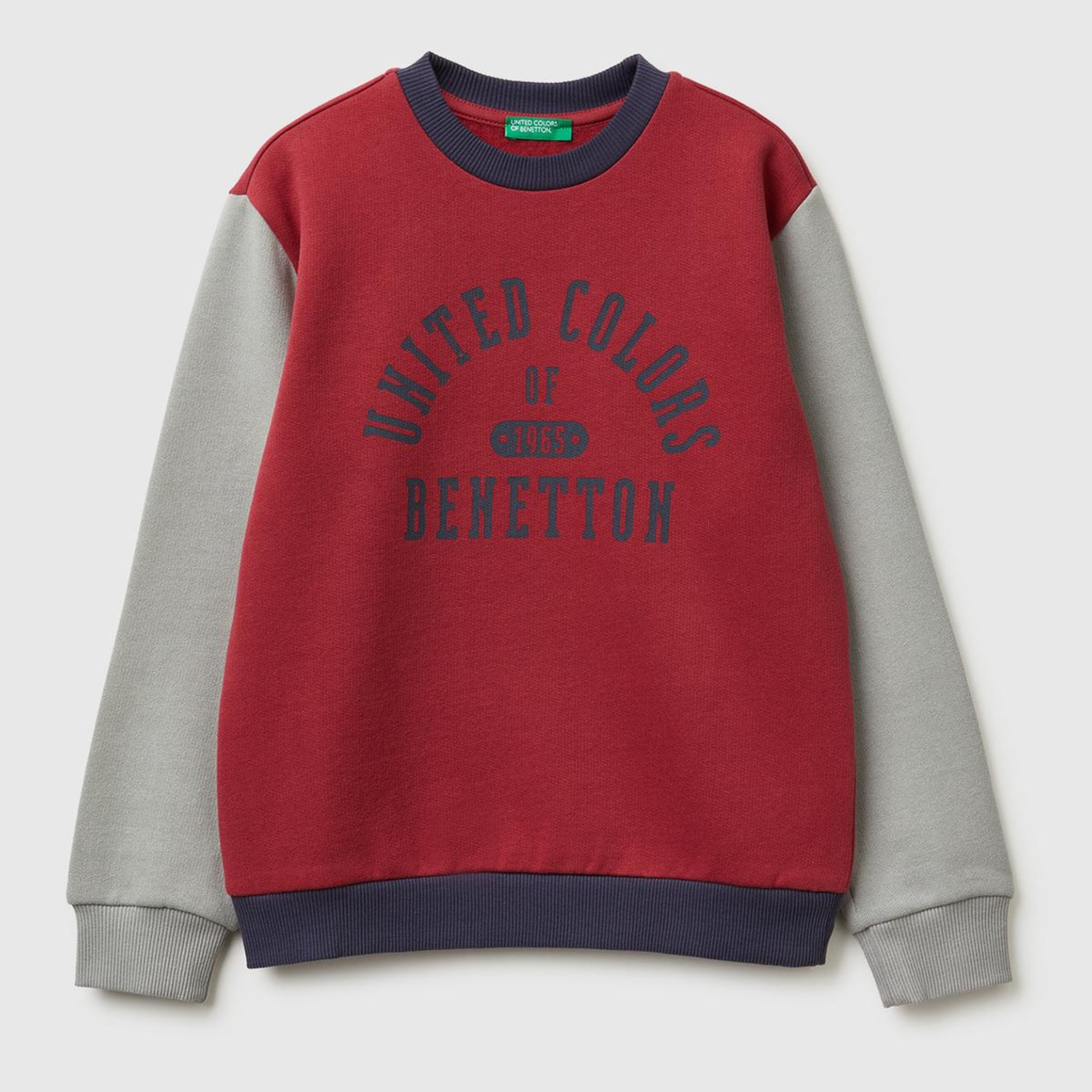 Erkek Çocuk Bordo-Gri Önü Logo Baskılı Nervürlü Şardonlu Sweatshirt