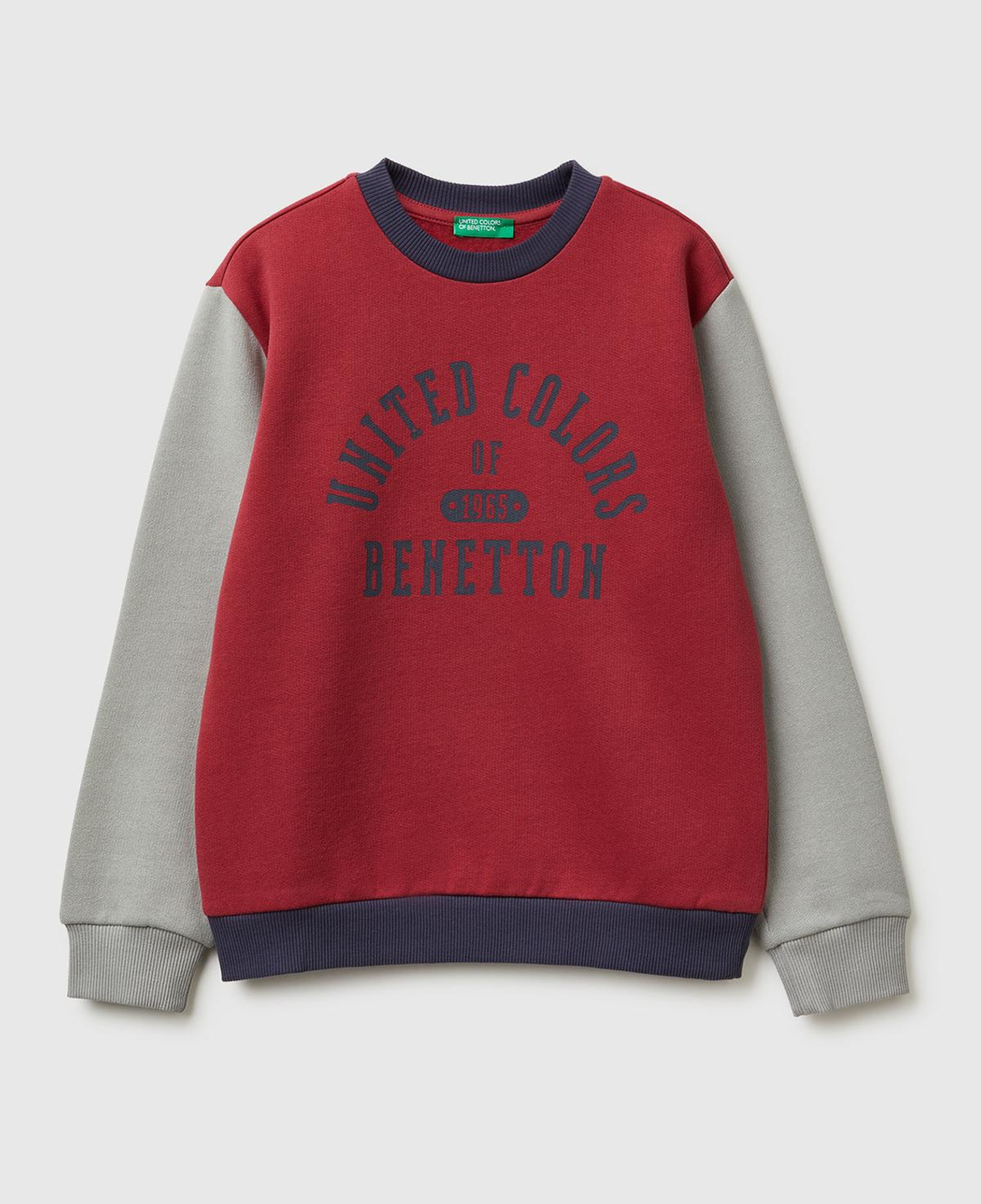 Erkek Çocuk Bordo-Gri Önü Logo Baskılı Nervürlü Şardonlu Sweatshirt