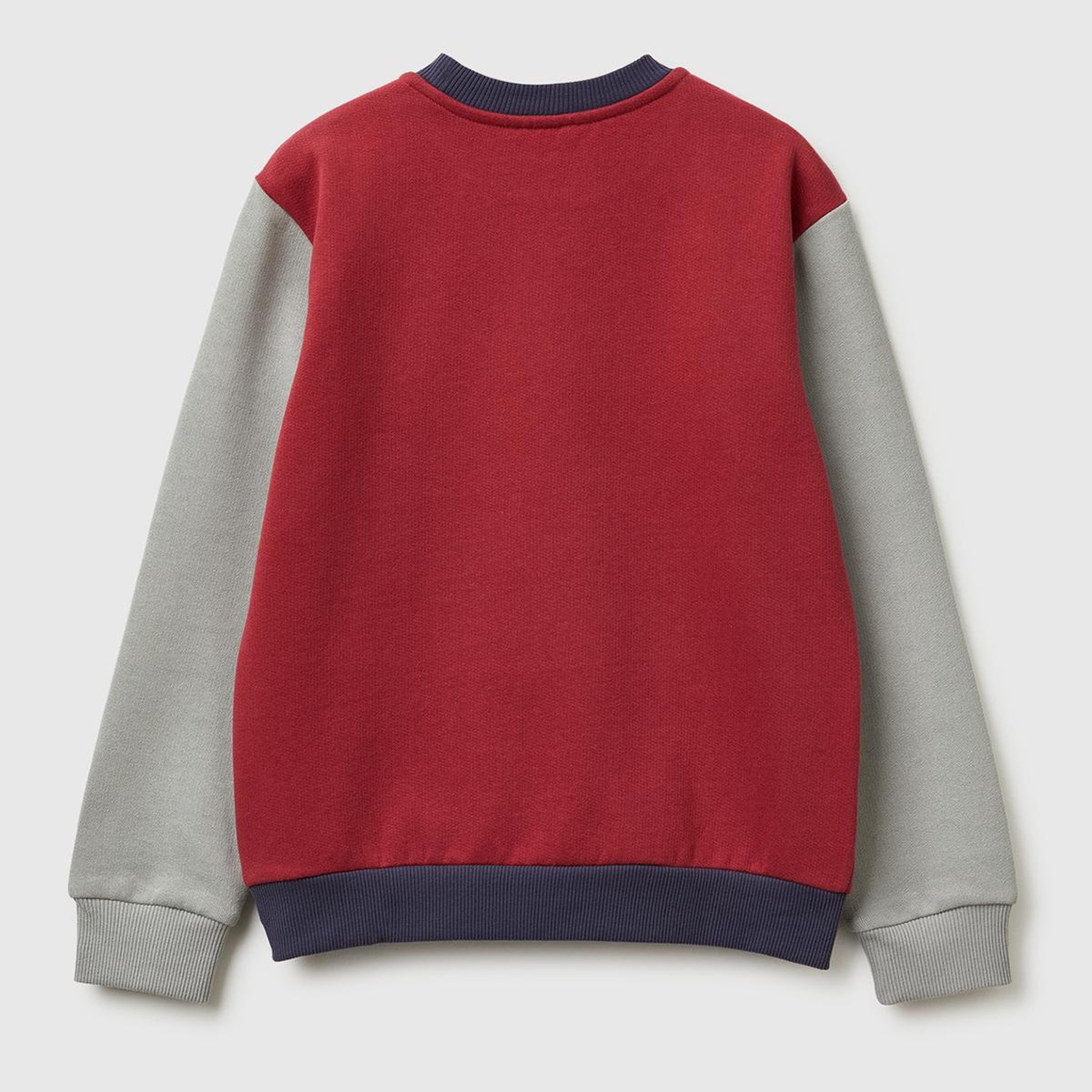 Erkek Çocuk Bordo-Gri Önü Logo Baskılı Nervürlü Şardonlu Sweatshirt