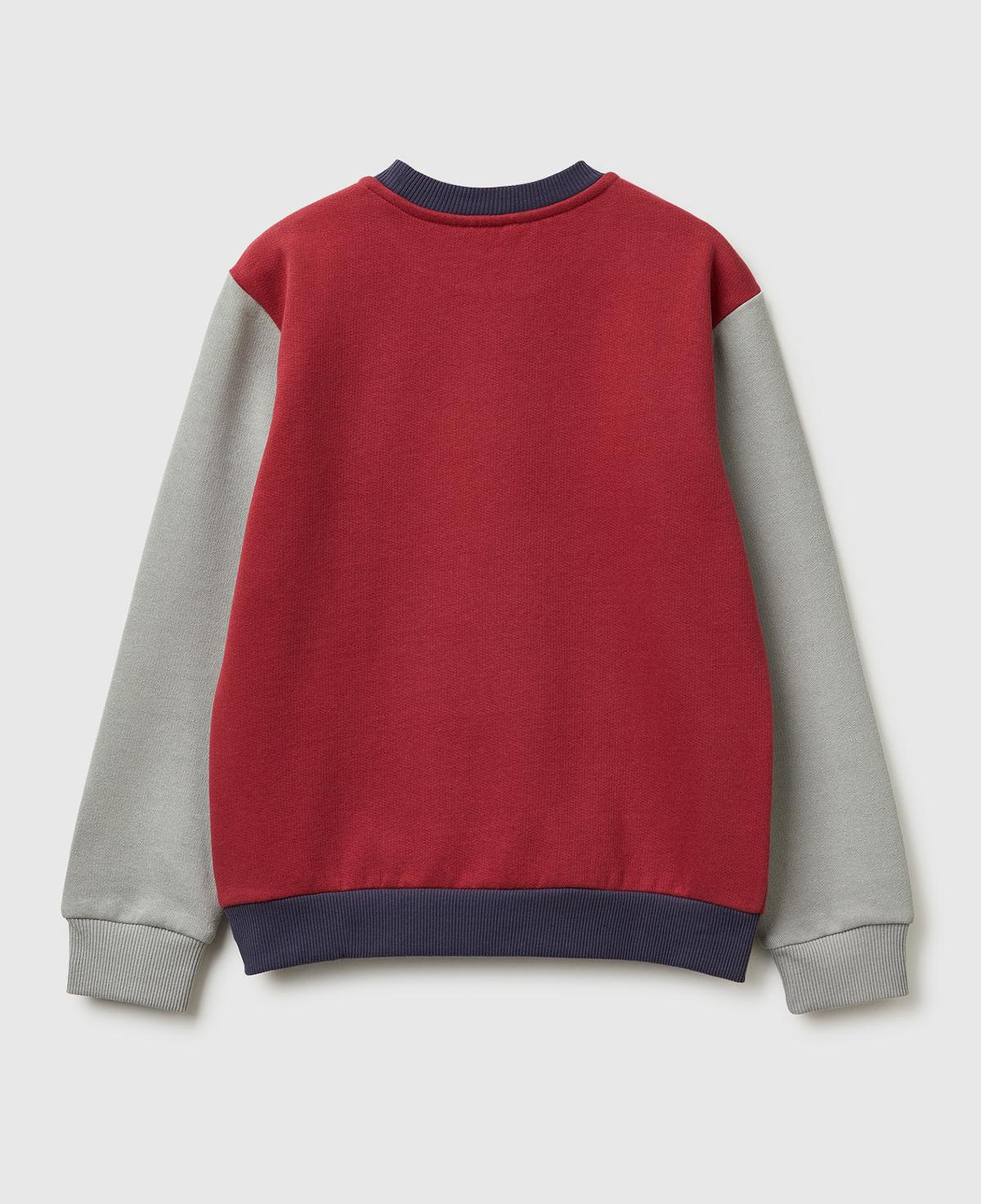 Erkek Çocuk Bordo-Gri Önü Logo Baskılı Nervürlü Şardonlu Sweatshirt