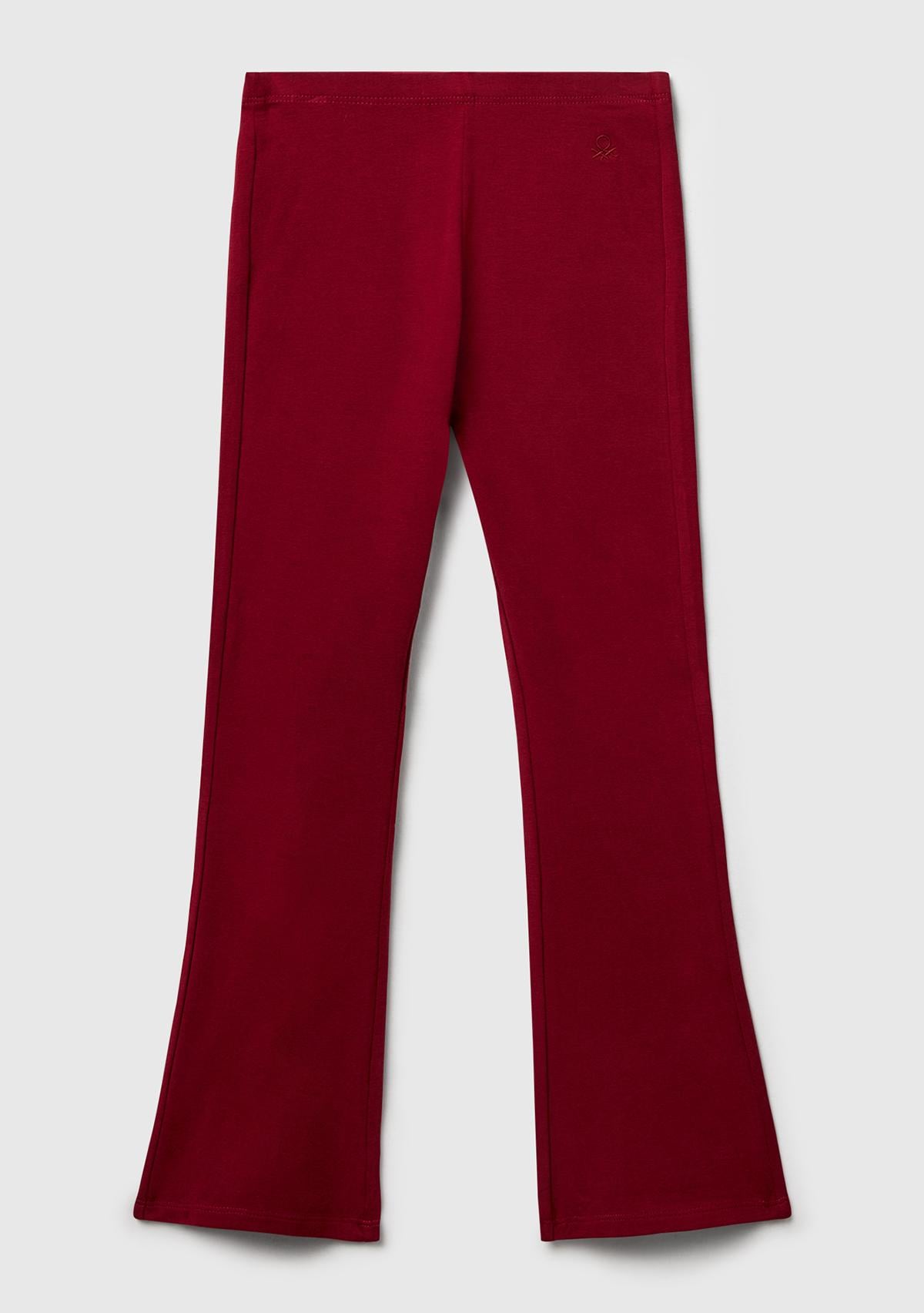 Kız Çocuk Bordo Geniş Paça Logo Detaylı Tayt
