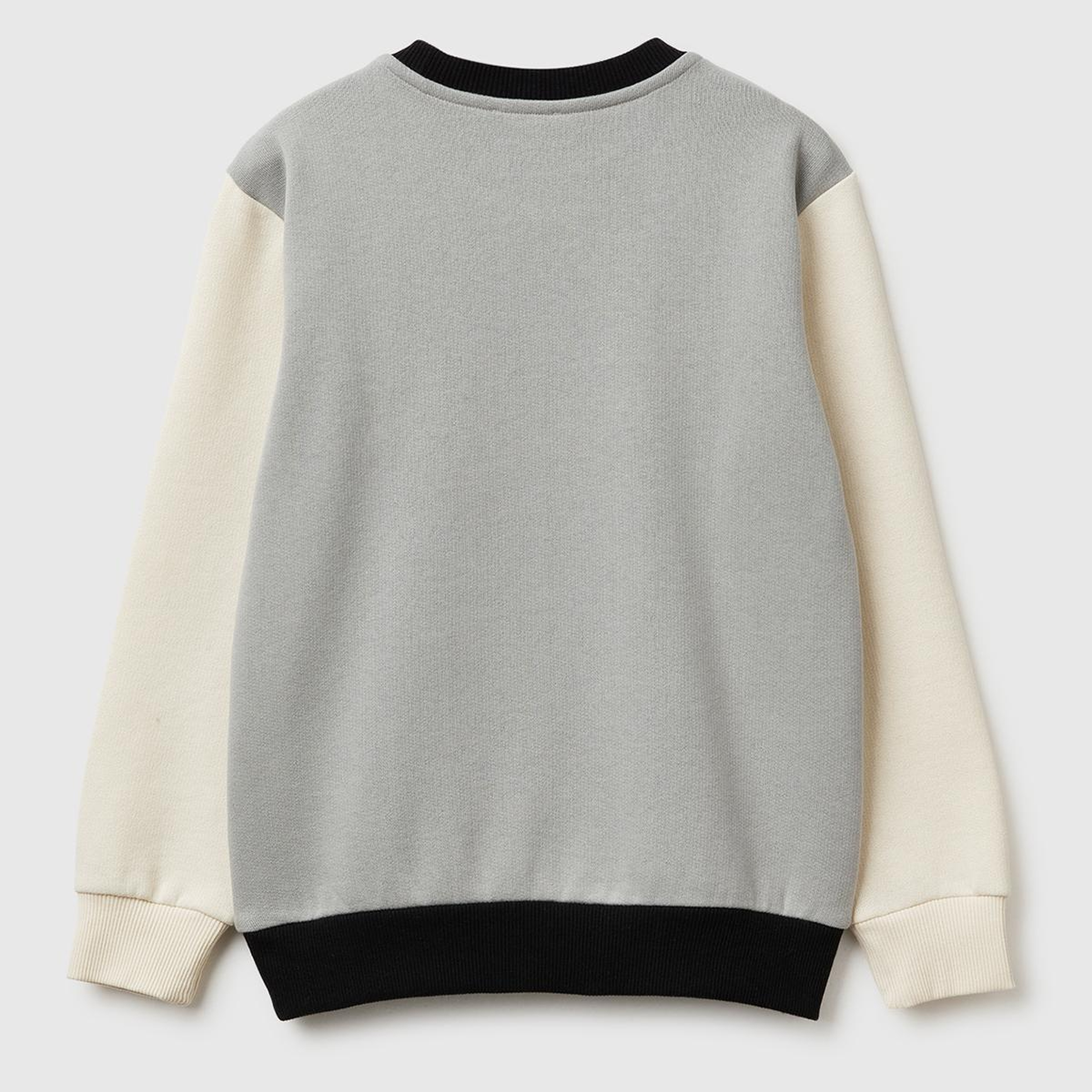 Erkek Çocuk Gri-Krem Önü Logo Baskılı Nervürlü Şardonlu Sweatshirt
