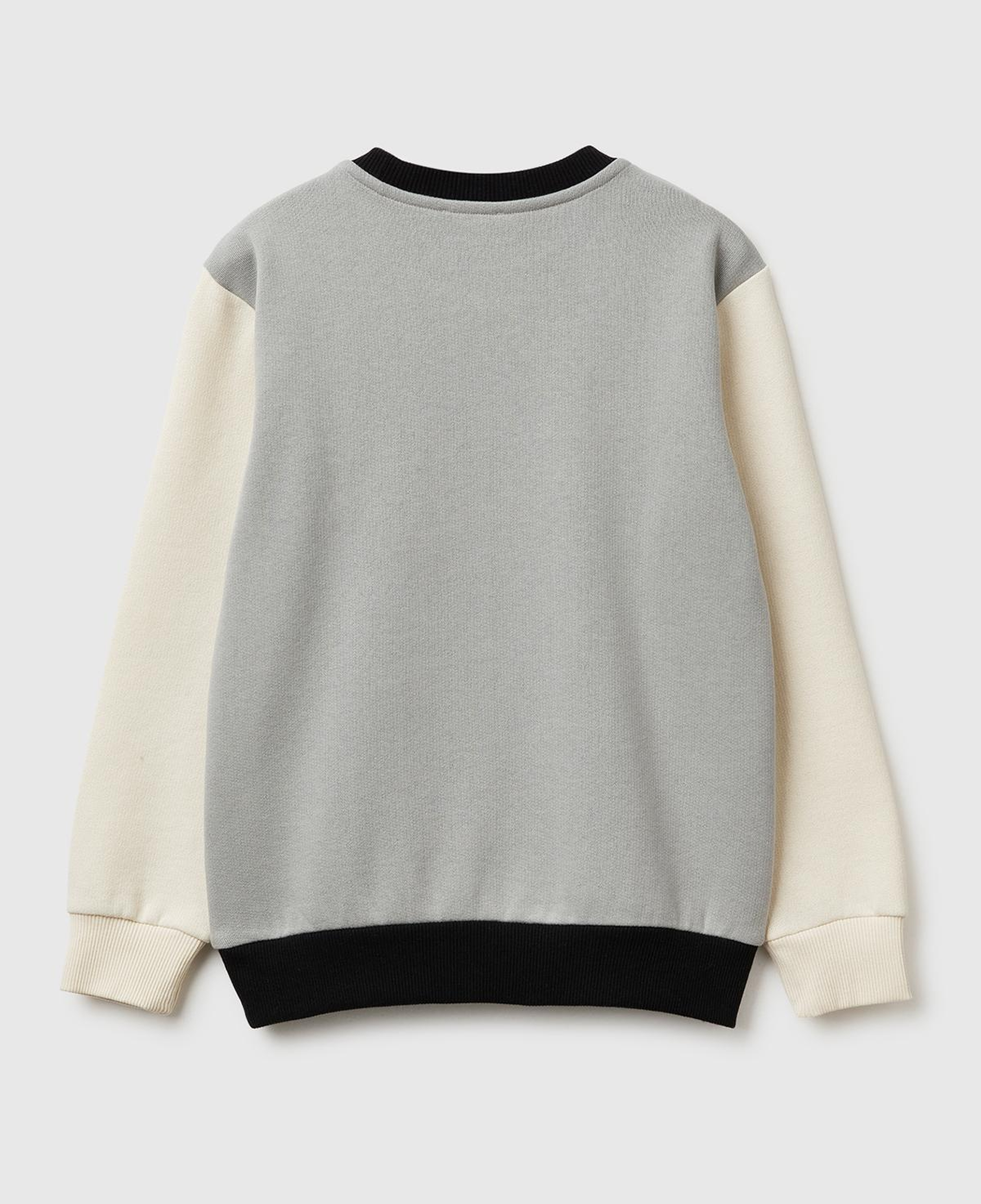Erkek Çocuk Gri-Krem Önü Logo Baskılı Nervürlü Şardonlu Sweatshirt