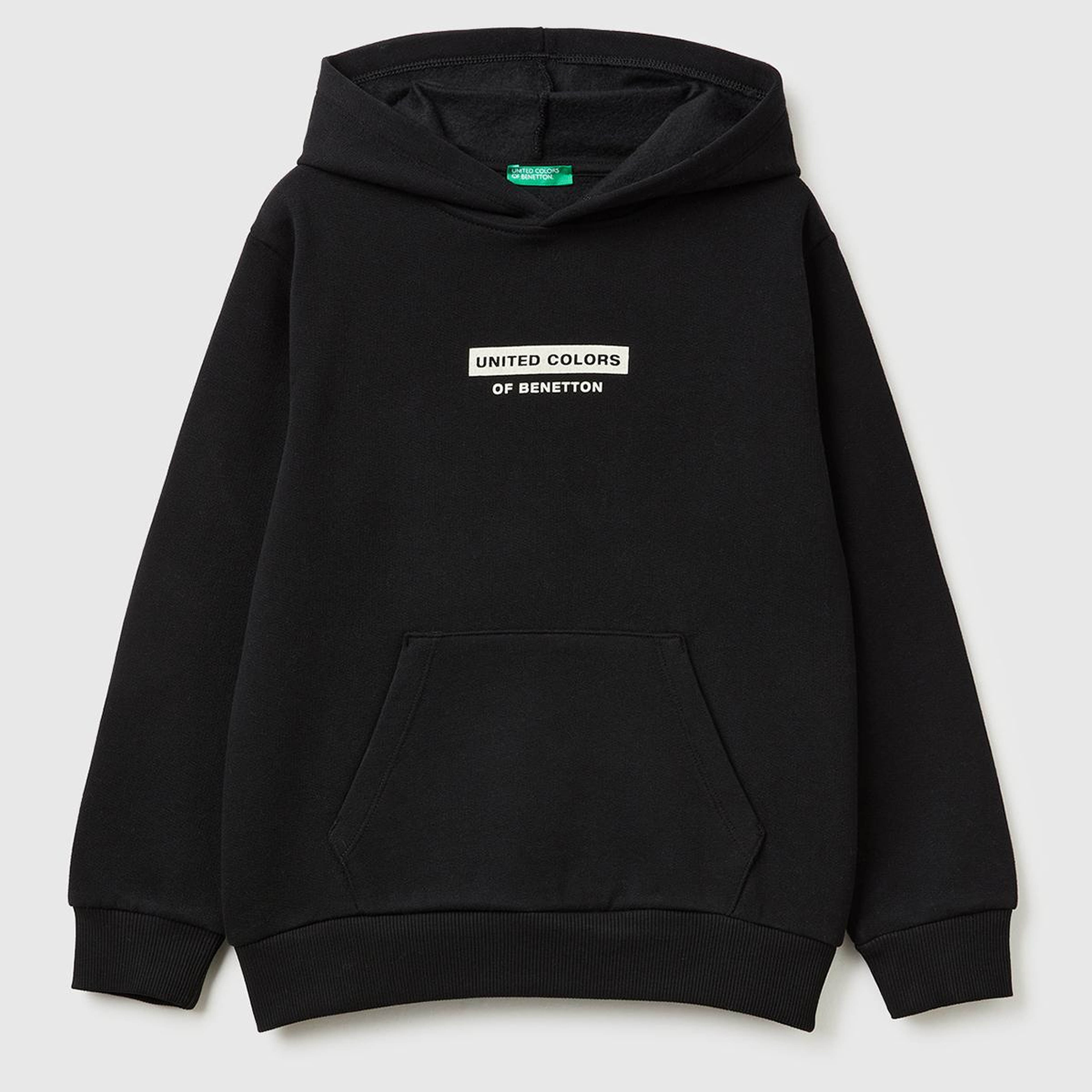 Erkek Çocuk Siyah Önü Logo Baskılı Cepli Nervürlü Kapüşonlu Sweatshirt