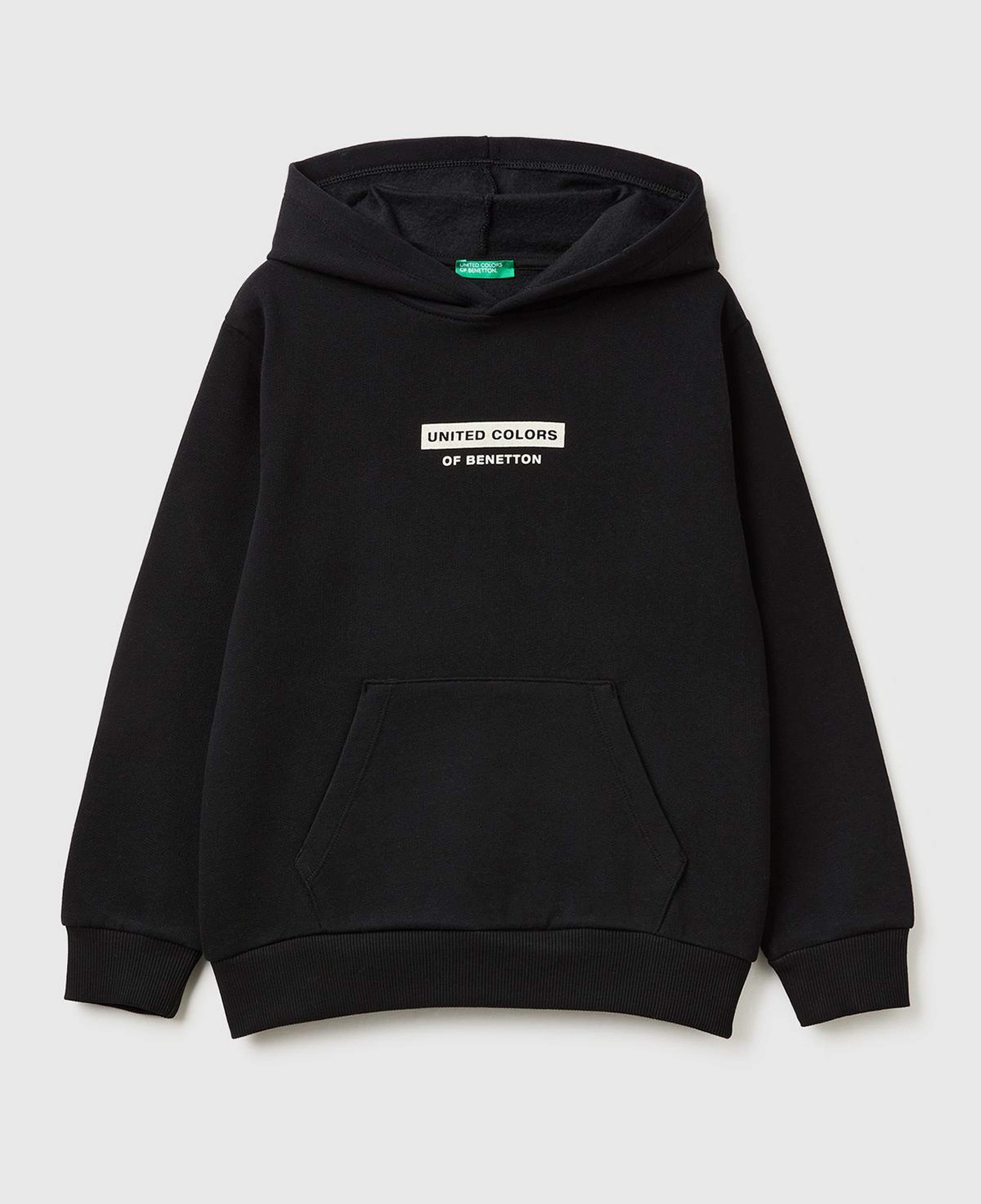 Erkek Çocuk Siyah Önü Logo Baskılı Cepli Nervürlü Kapüşonlu Sweatshirt