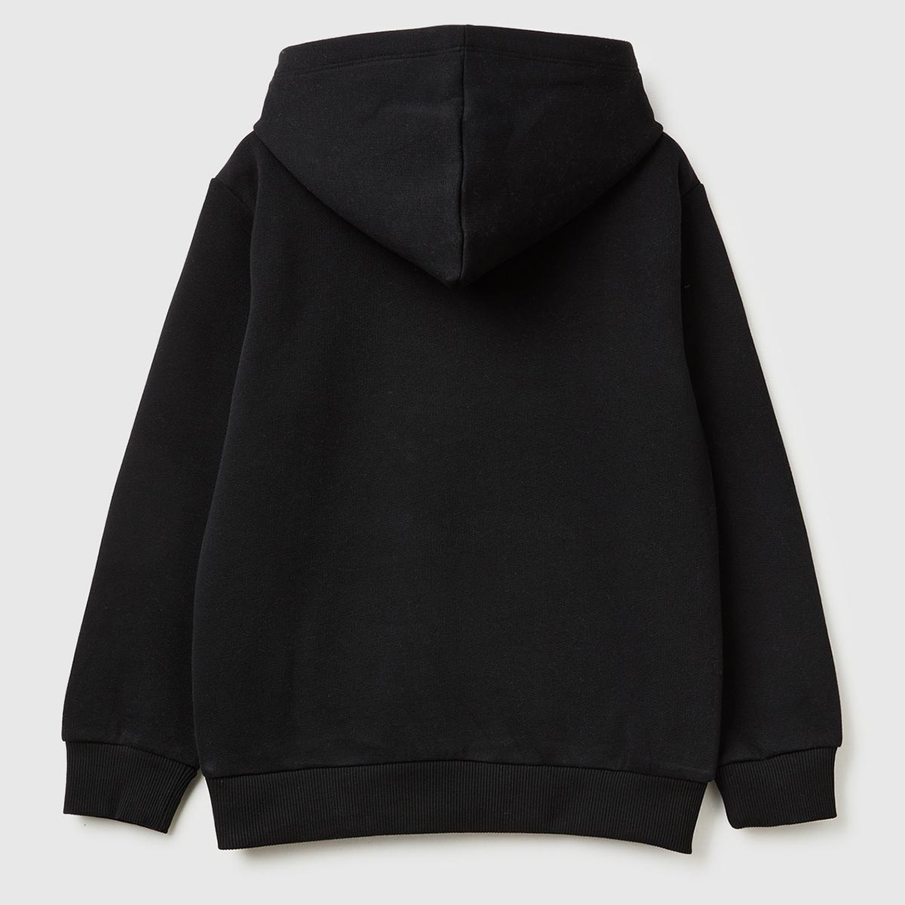 Erkek Çocuk Siyah Önü Logo Baskılı Cepli Nervürlü Kapüşonlu Sweatshirt