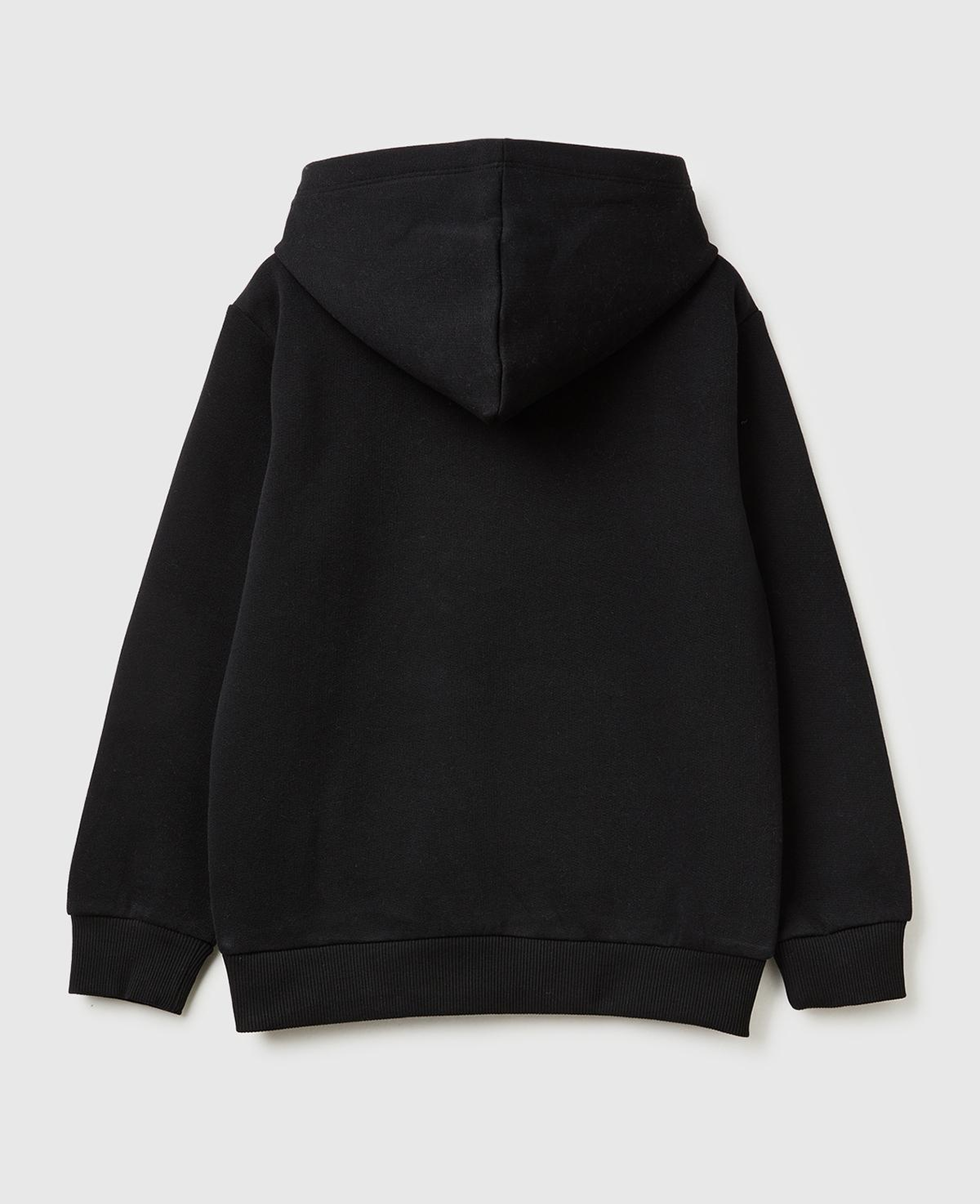 Erkek Çocuk Siyah Önü Logo Baskılı Cepli Nervürlü Kapüşonlu Sweatshirt