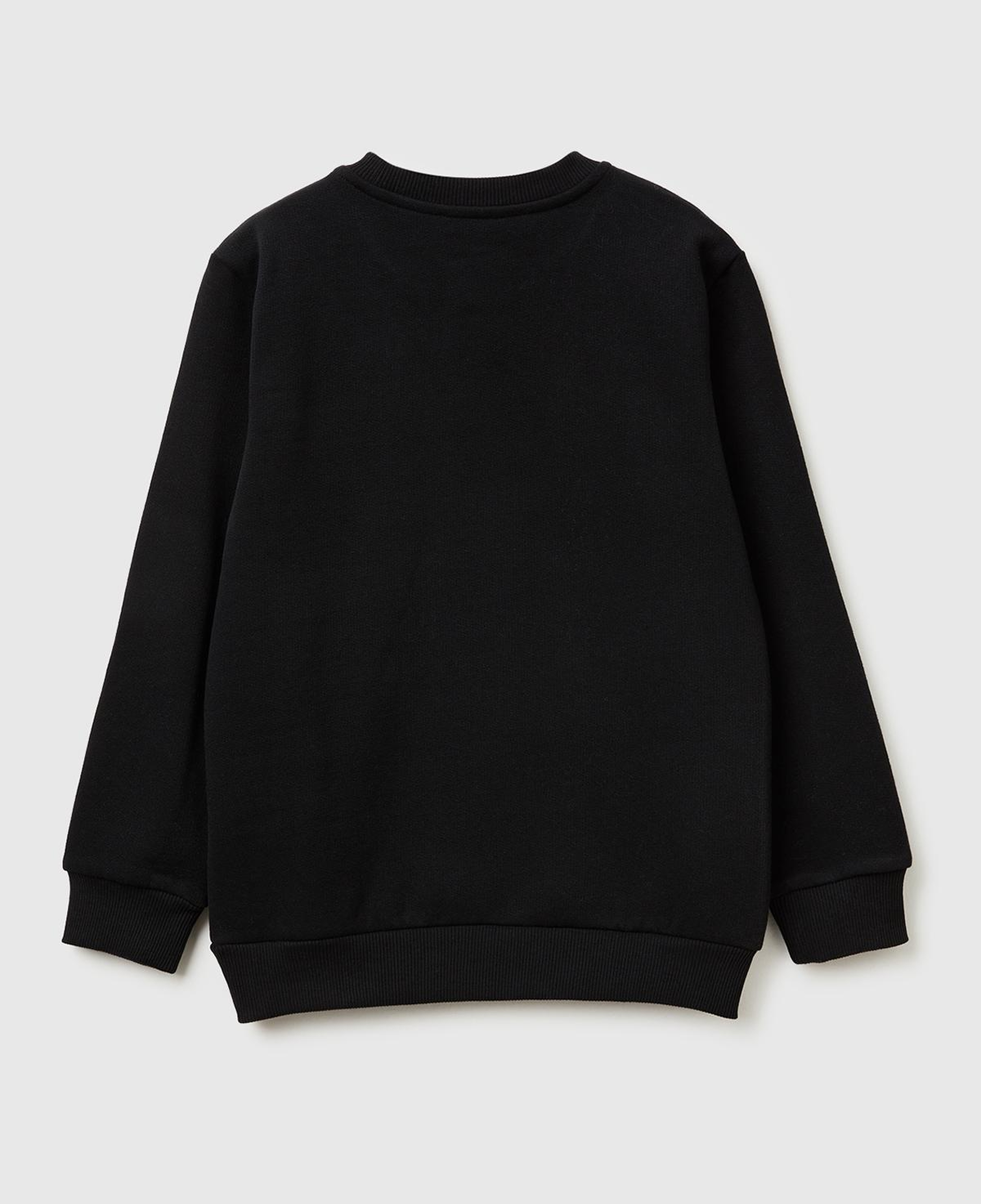 Erkek Çocuk Siyah Önü Logo Baskılı Nervürlü Şardonlu Sweatshirt