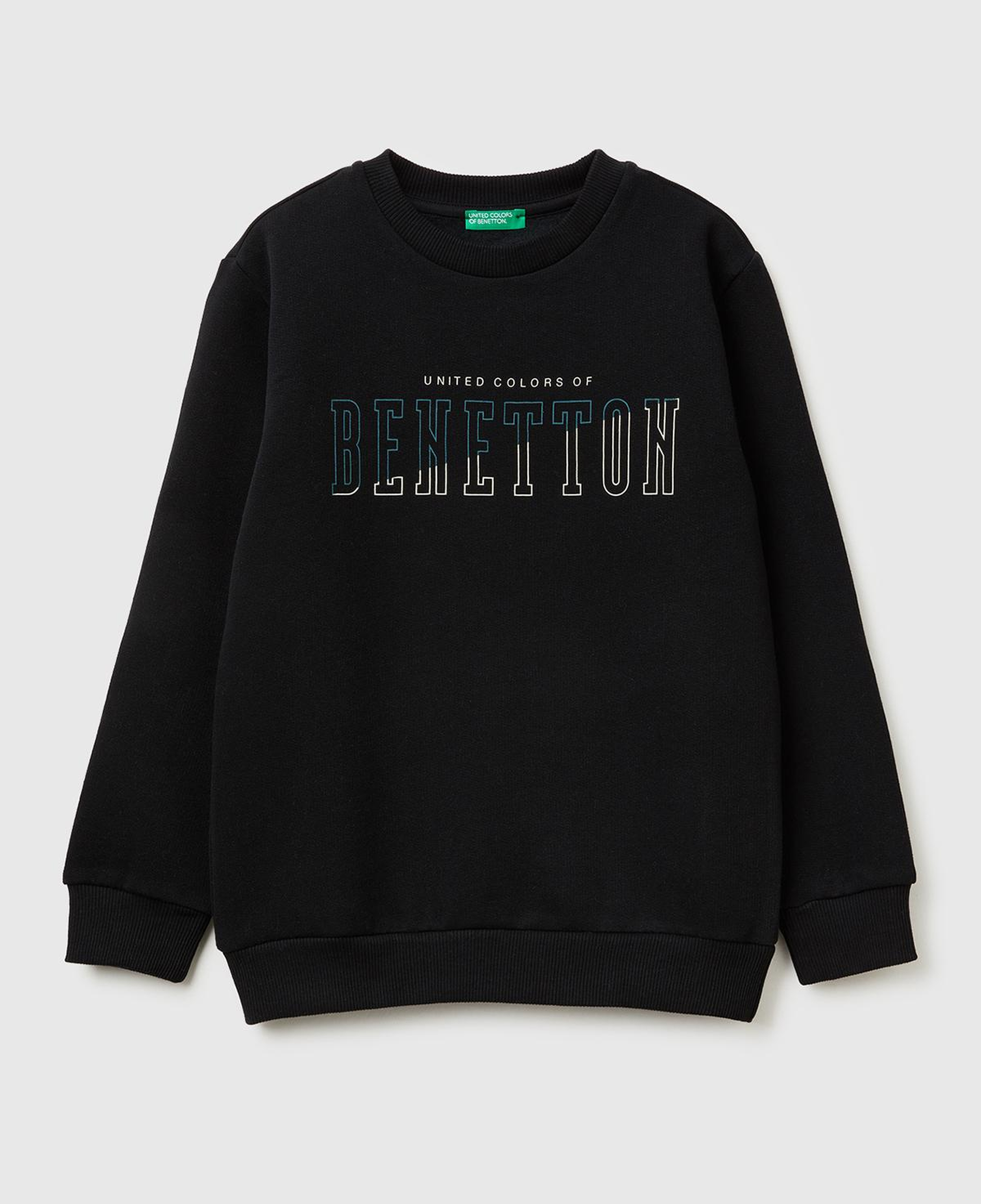 Erkek Çocuk Siyah Önü Logo Baskılı Nervürlü Şardonlu Sweatshirt