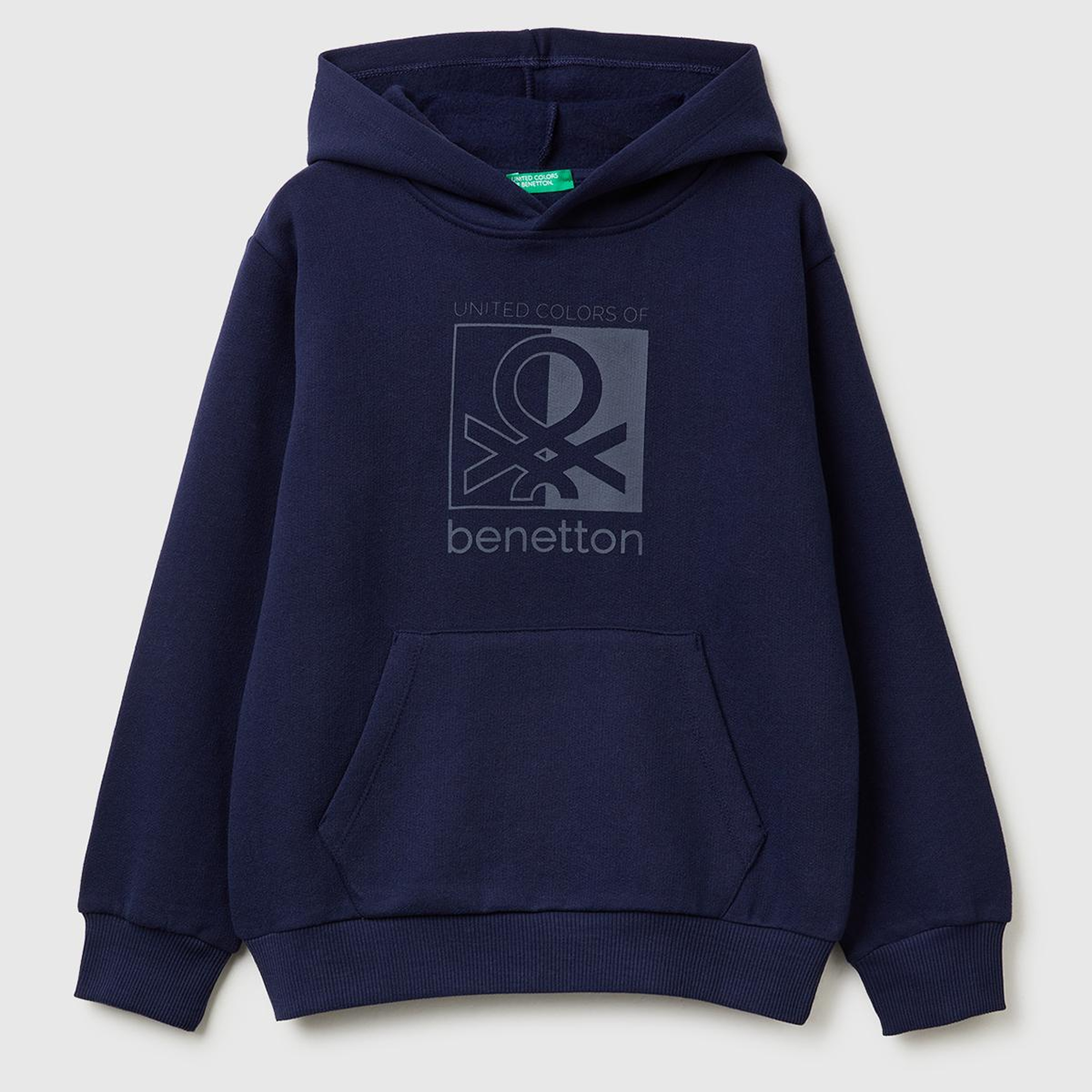 Erkek Çocuk Lacivert Önü Logo Baskılı Cepli Nervürlü Kapüşonlu Sweatshirt