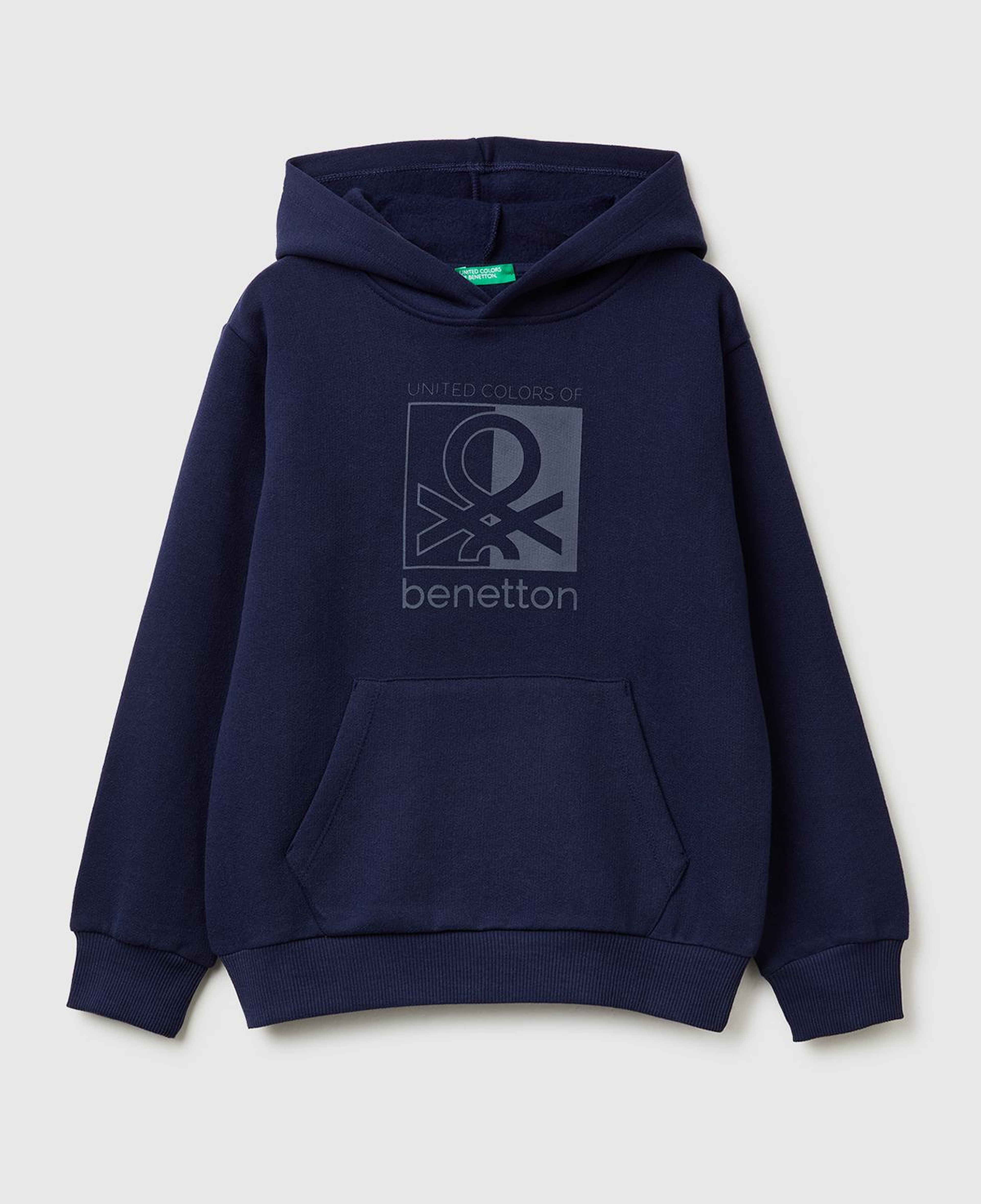 Erkek Çocuk Lacivert Önü Logo Baskılı Cepli Nervürlü Kapüşonlu Sweatshirt