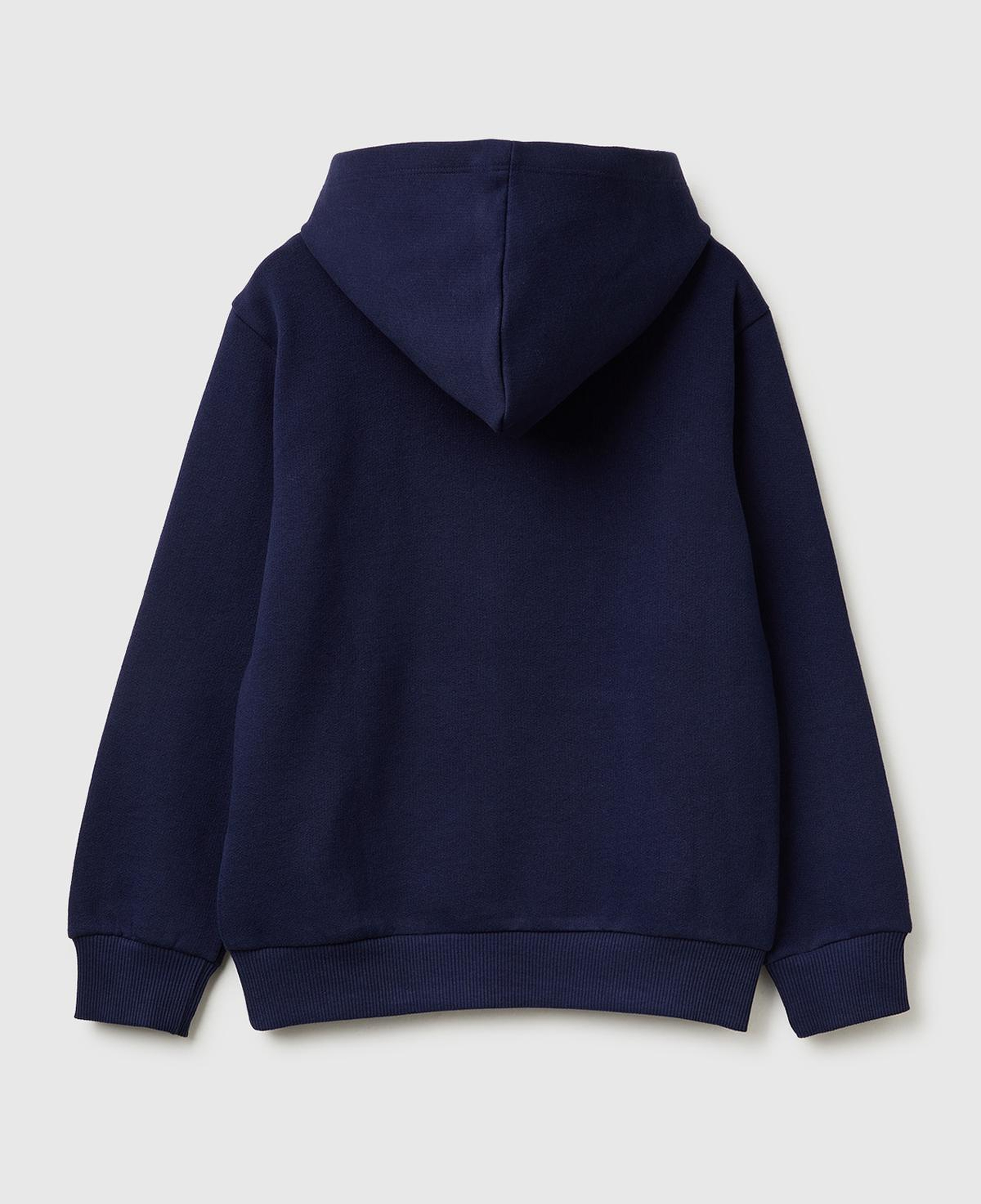 Erkek Çocuk Lacivert Önü Logo Baskılı Cepli Nervürlü Kapüşonlu Sweatshirt