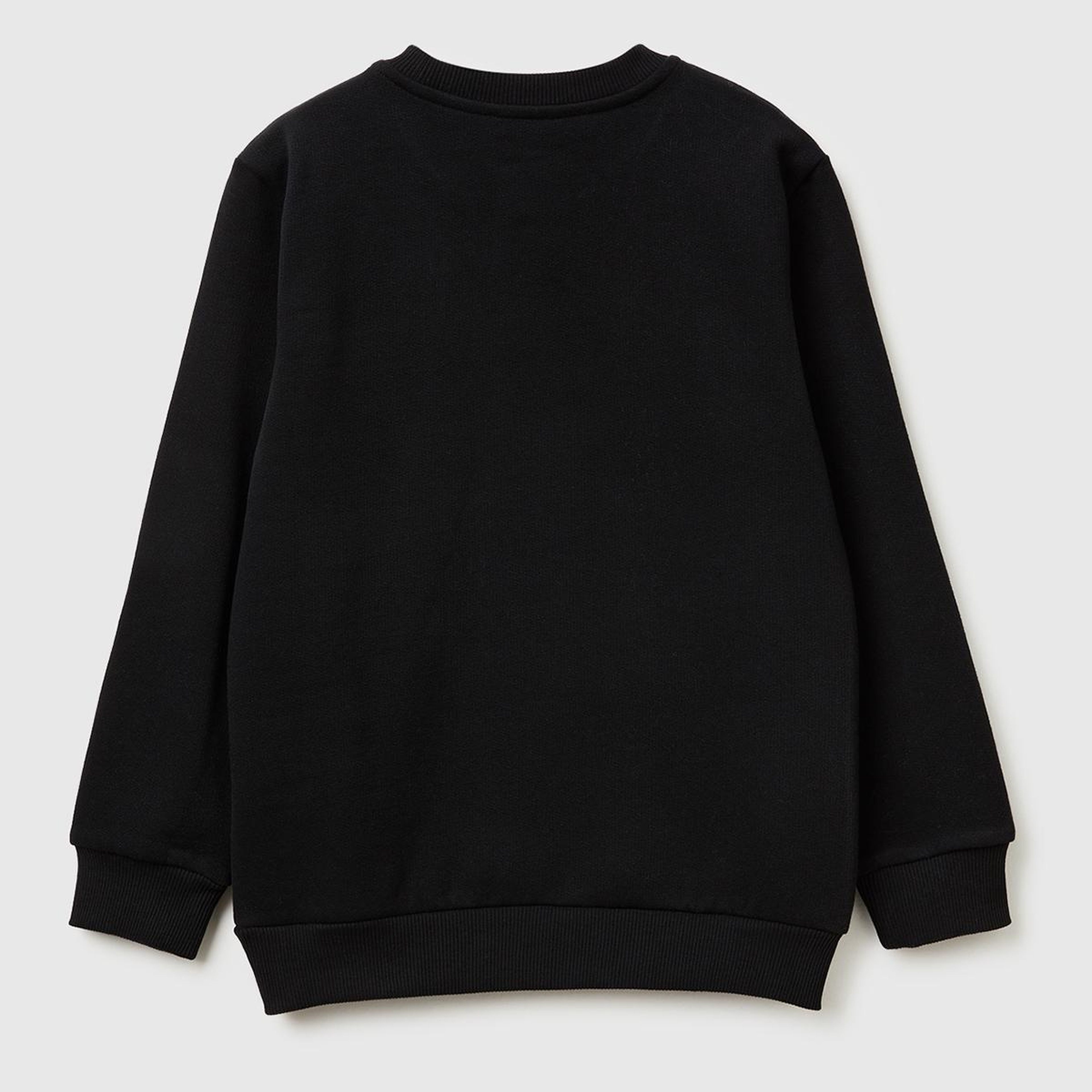 Erkek Çocuk Siyah Önü Logo Baskılı Nervürlü Şardonlu Sweatshirt