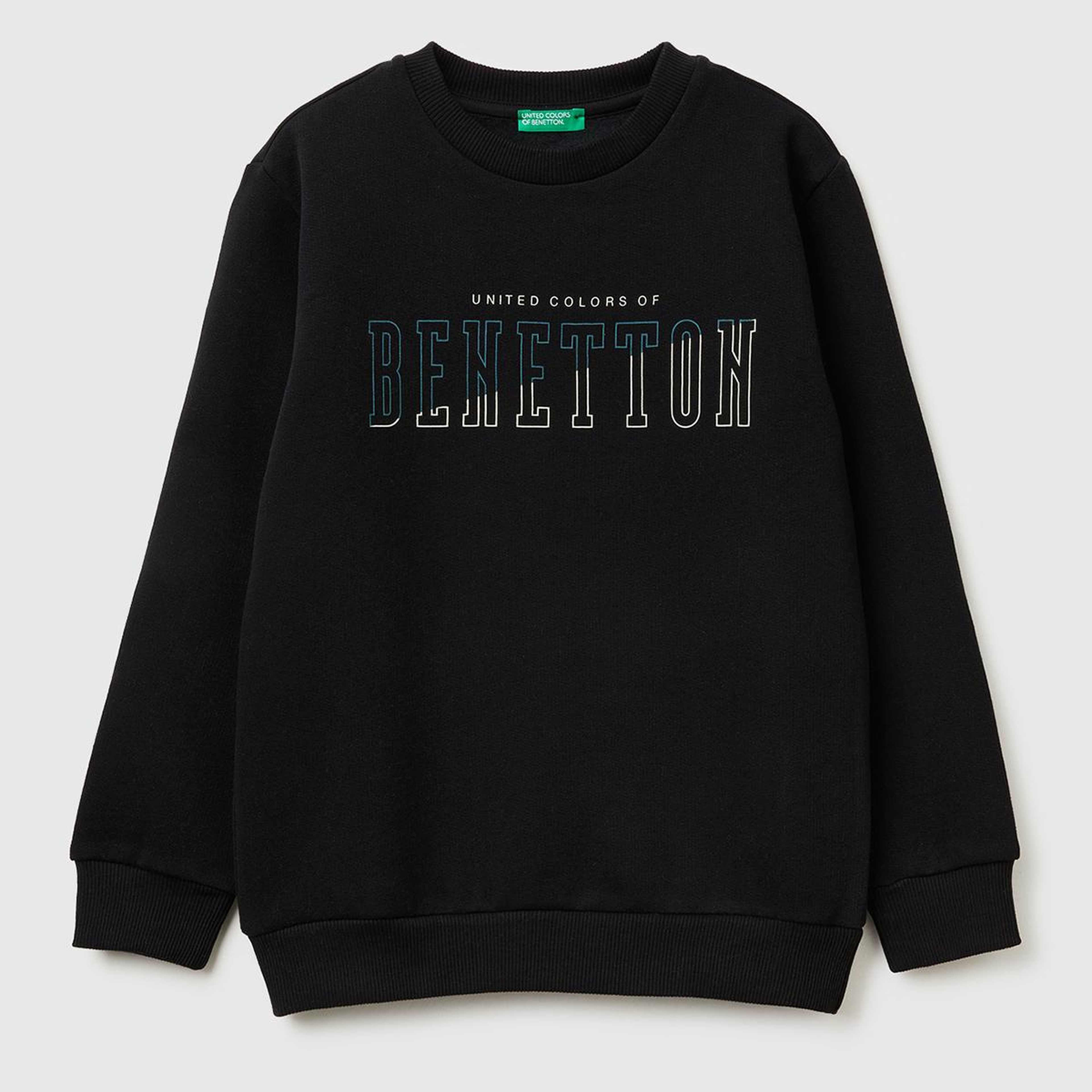 Erkek Çocuk Siyah Önü Logo Baskılı Nervürlü Şardonlu Sweatshirt