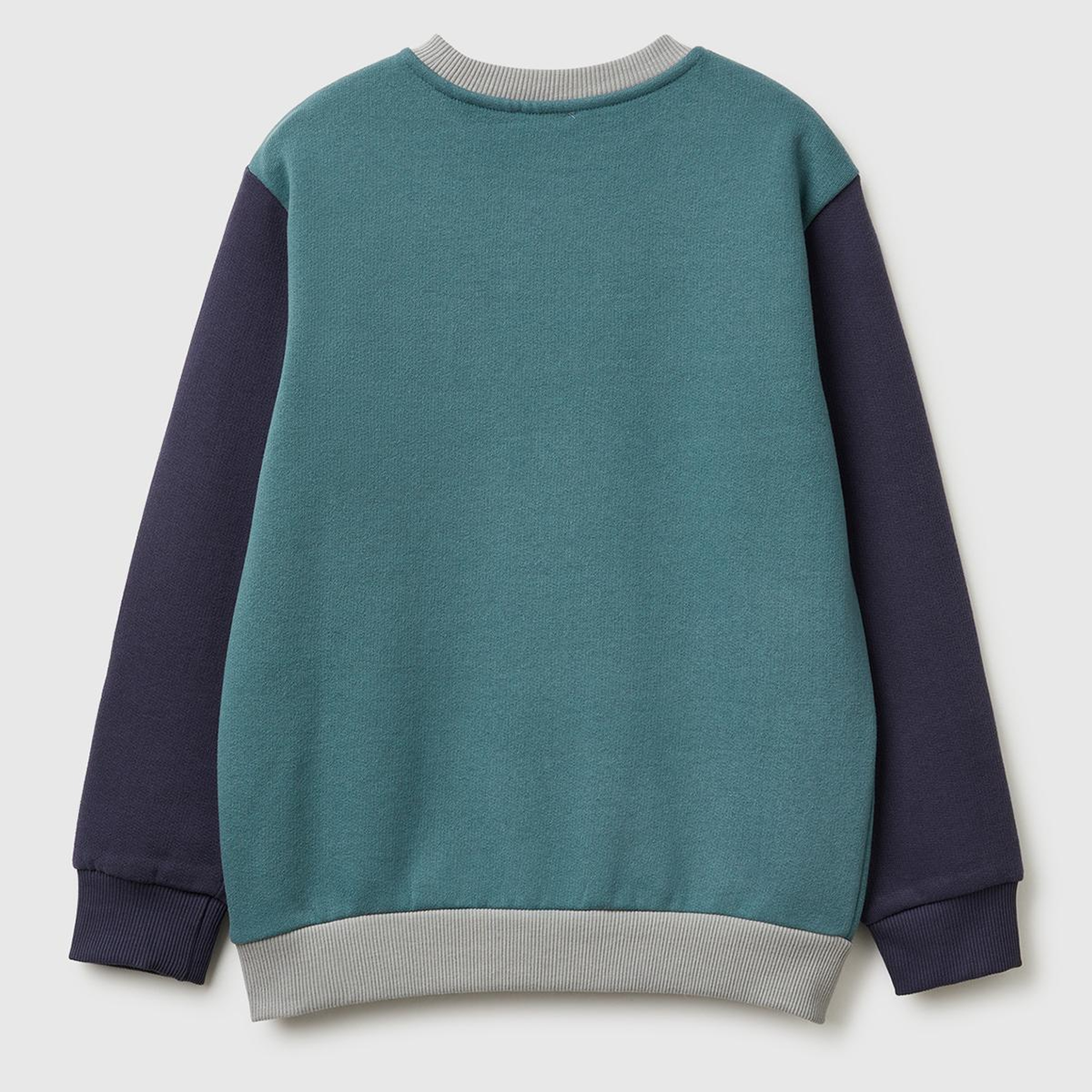 Erkek Çocuk Koyu Yeşil-Gri Önü Logo Baskılı Nervürlü Şardonlu Sweatshirt